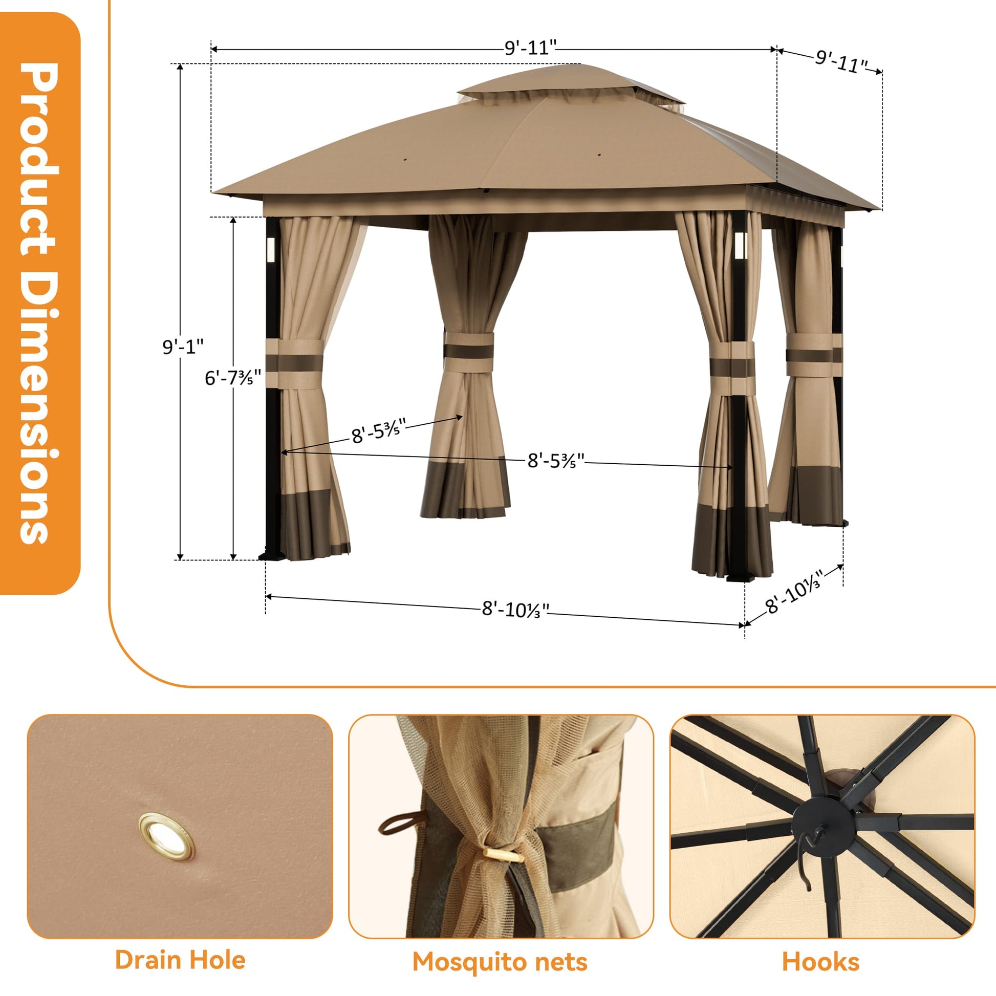 10'x10' Soft Top Gazebo with Bluetooth Speaker