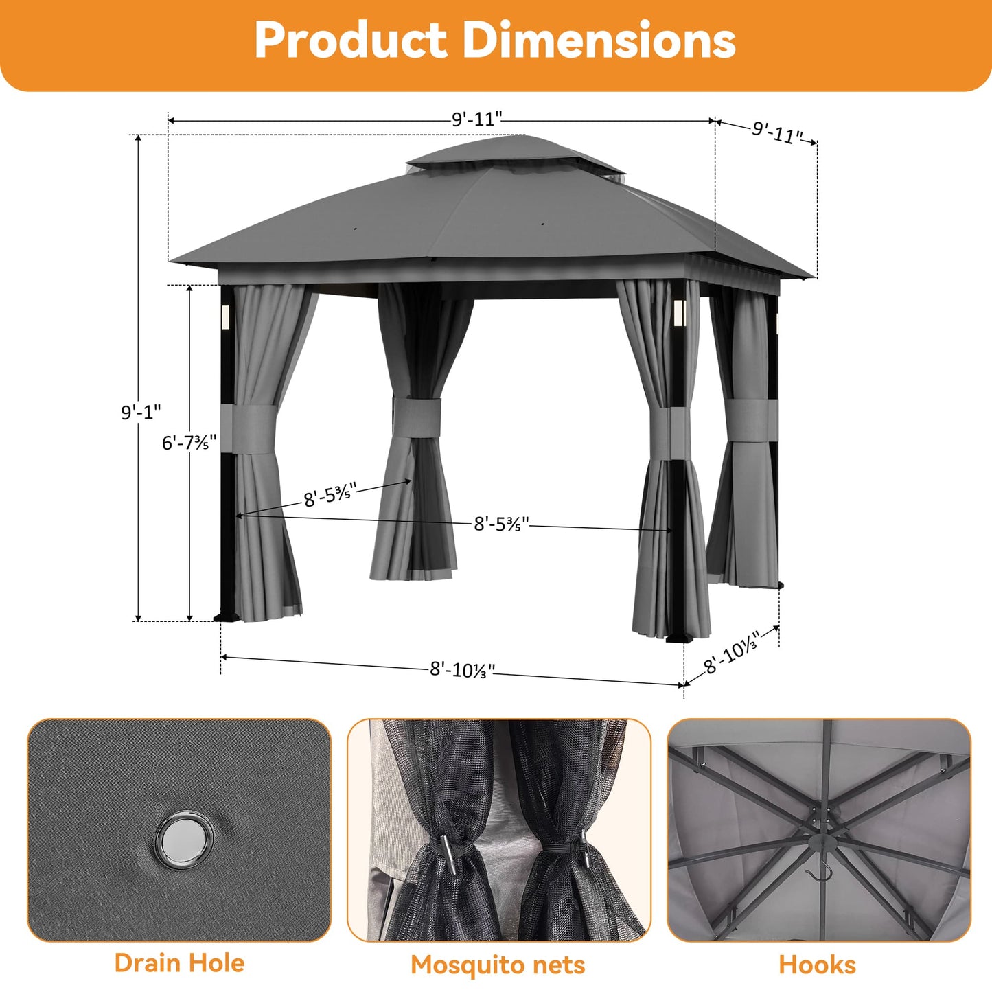 10'x10' Soft Top Gazebo with Bluetooth Speaker