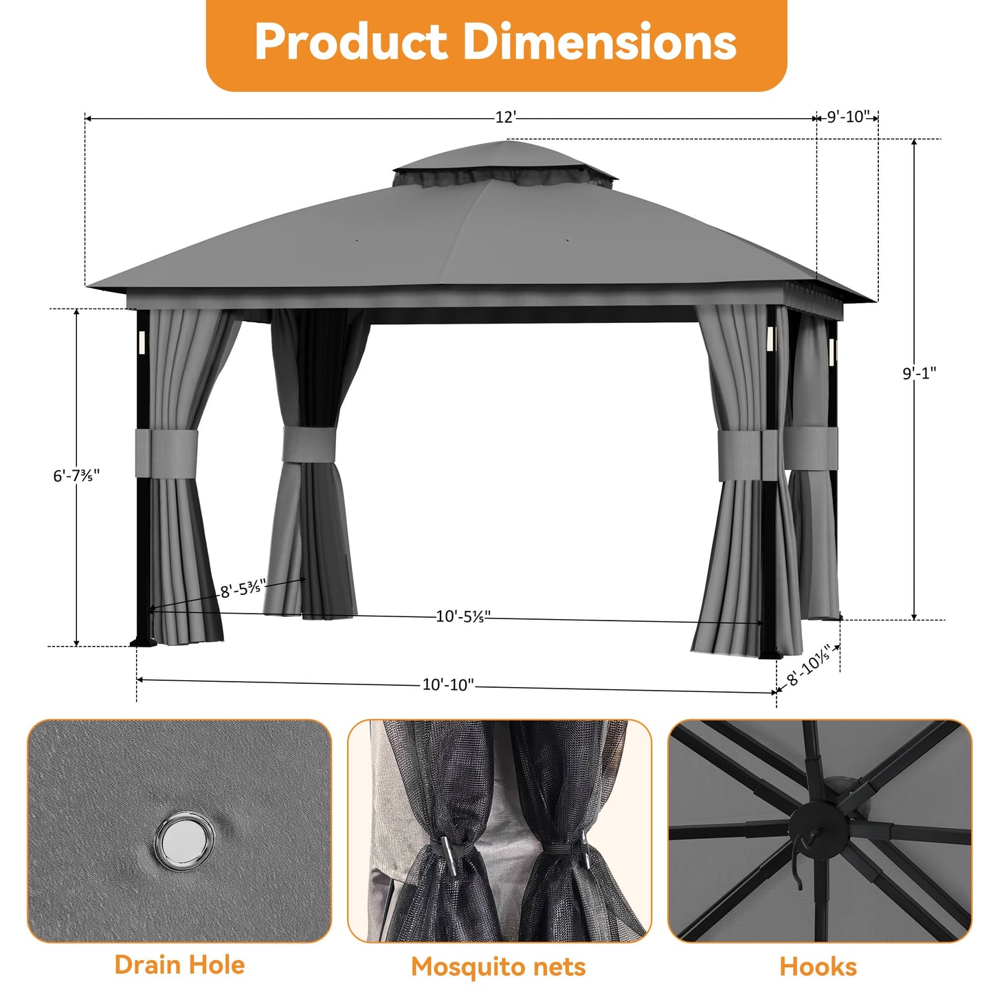 10'x12' Soft Top Gazebo with Bluetooth Speaker