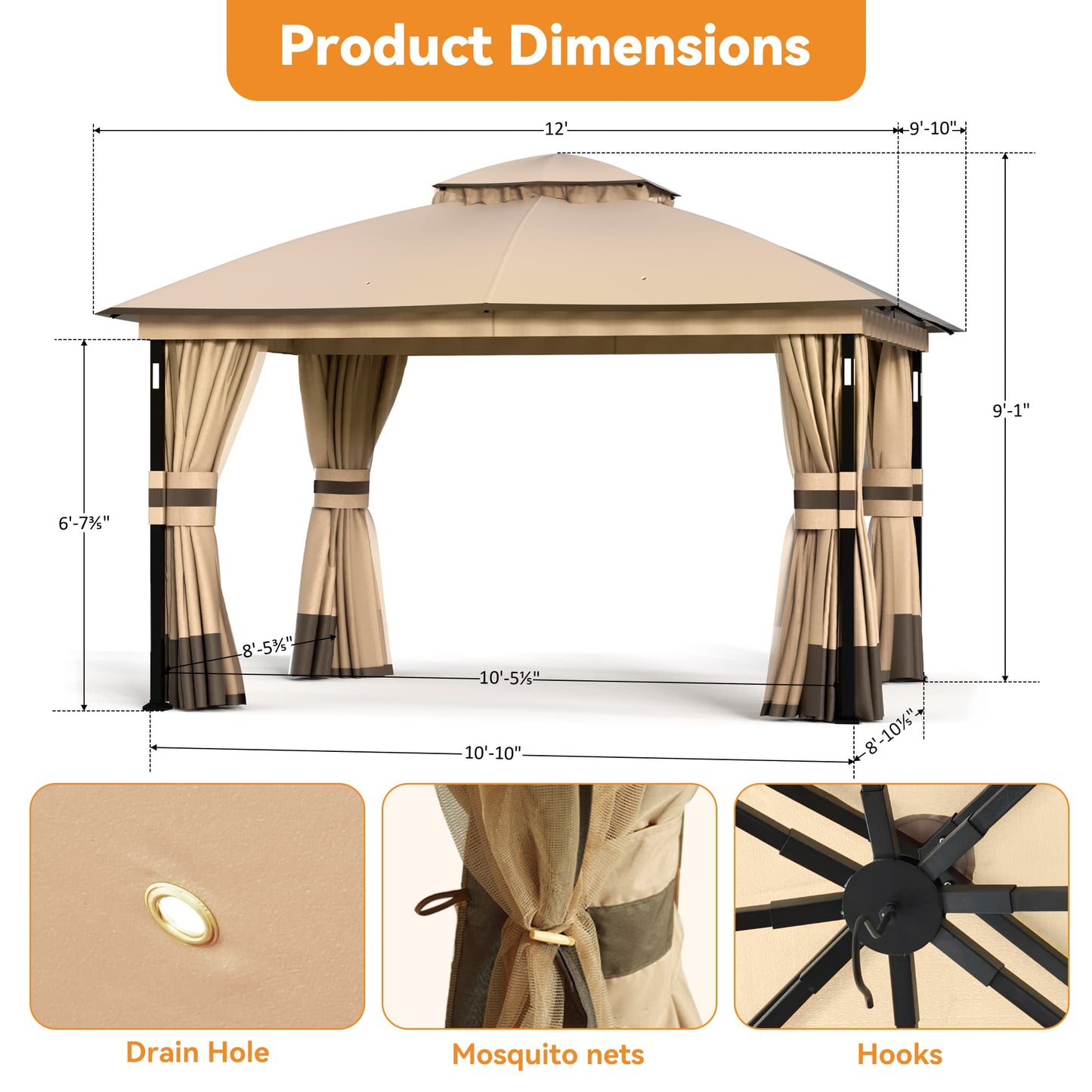 10'x12' Soft Top Gazebo with Bluetooth Speaker