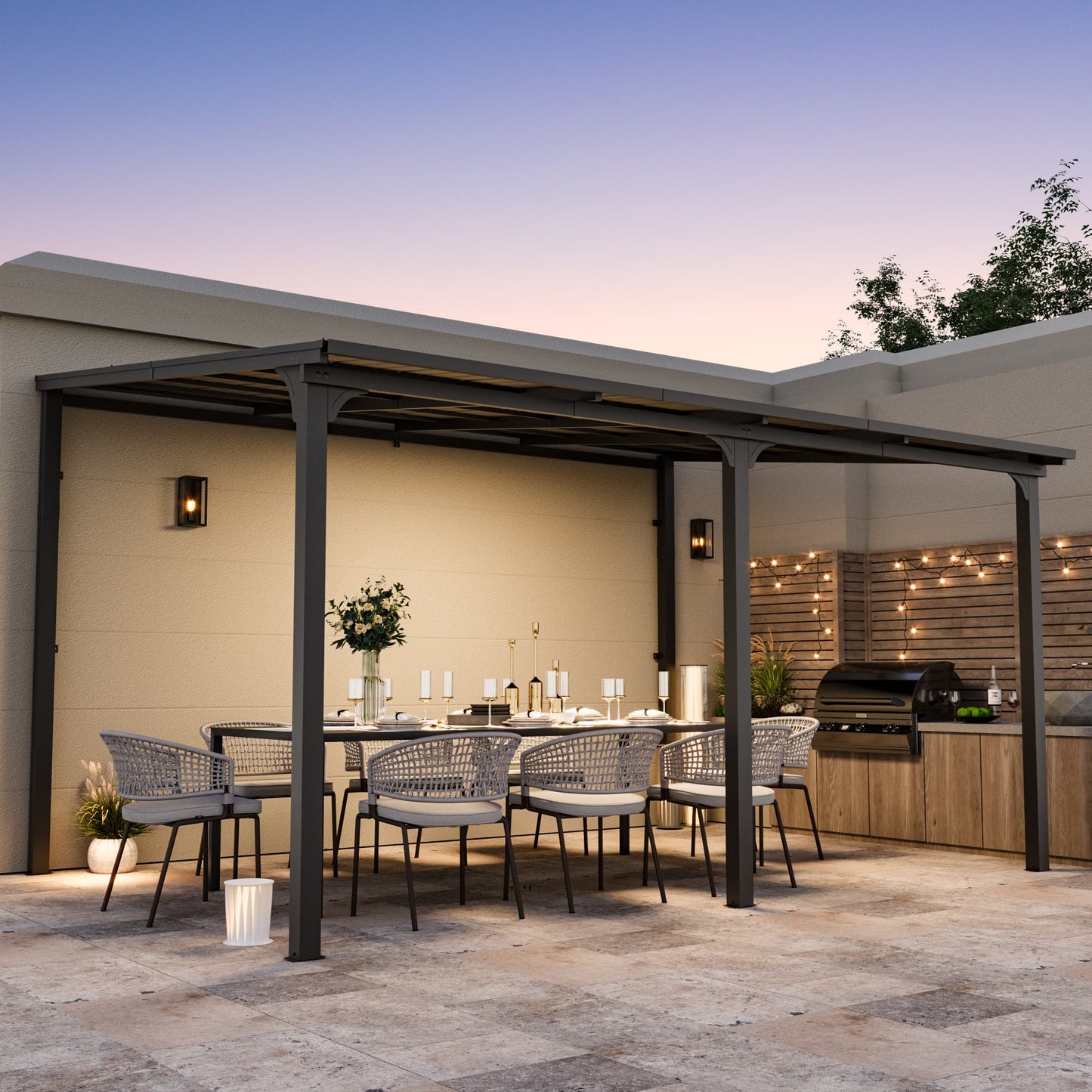 10'x14' StoneCreek Wall-mounted Lean to Hardtop Gazebo with Galvanized Steel Roof