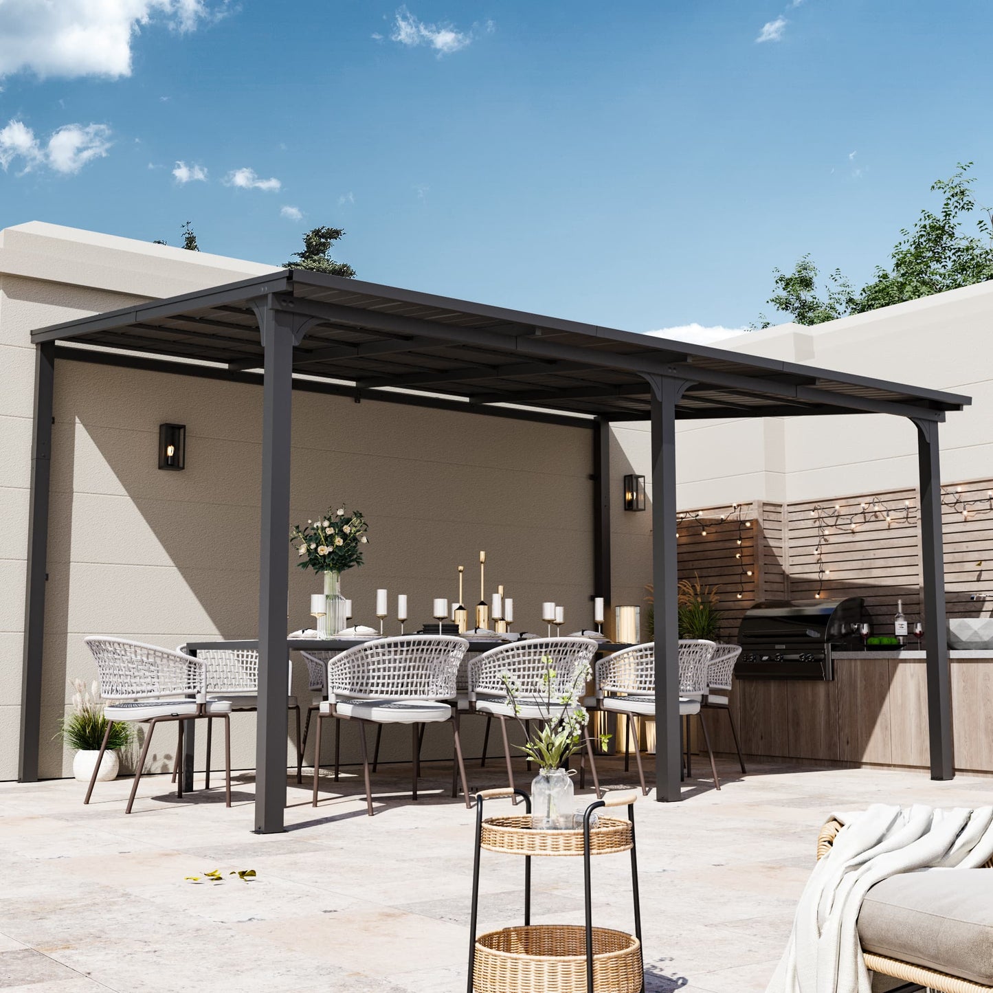 10'x14' StoneCreek Wall-mounted Lean to Hardtop Gazebo with Galvanized Steel Roof