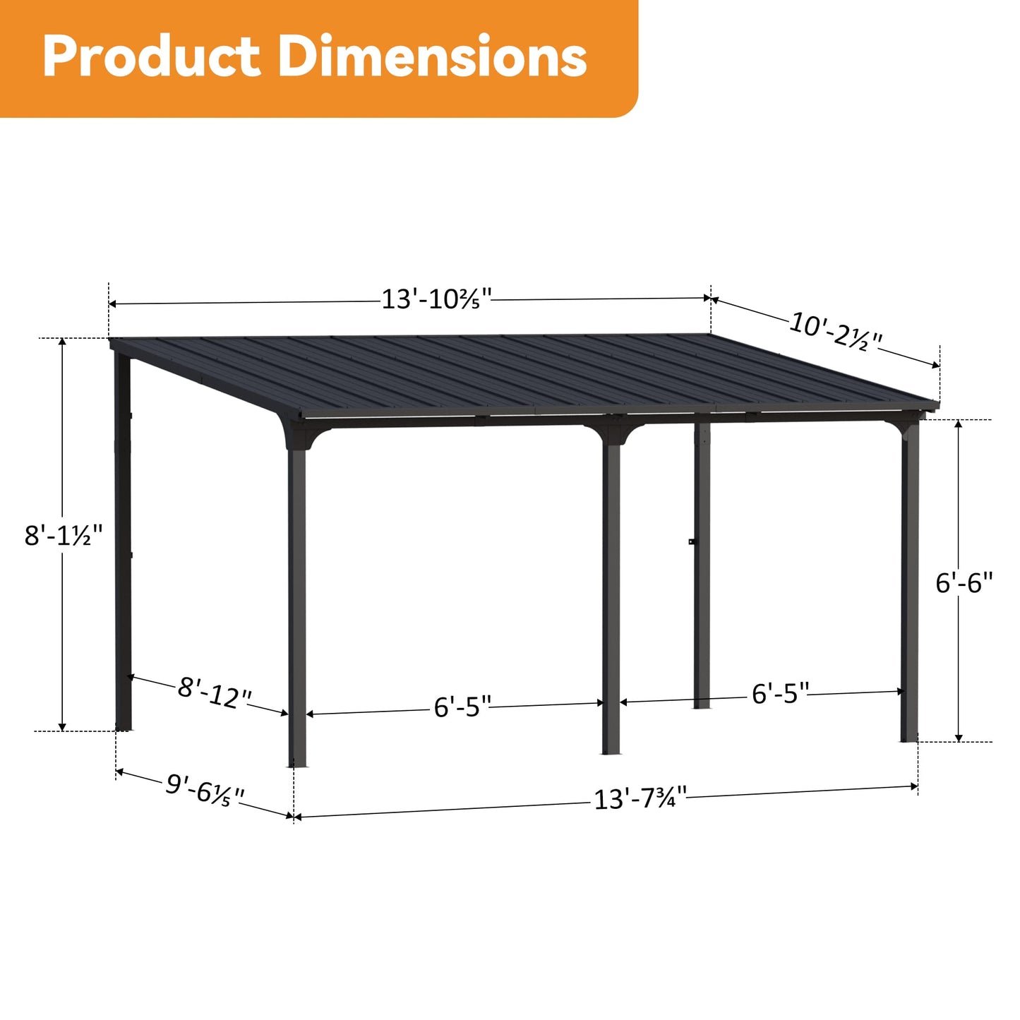 10'x14' StoneCreek Wall-mounted Lean to Hardtop Gazebo with Galvanized Steel Roof