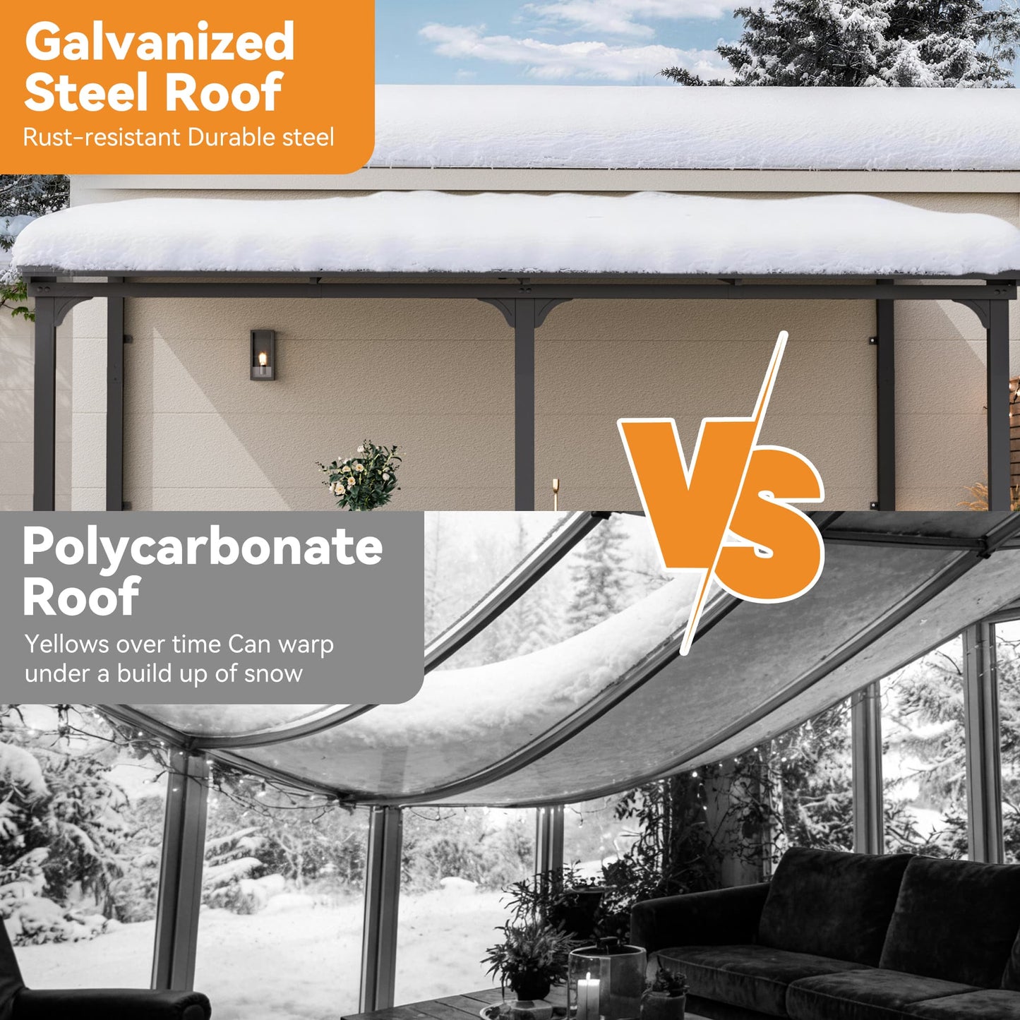 10'x14' StoneCreek Wall-mounted Lean to Hardtop Gazebo with Galvanized Steel Roof