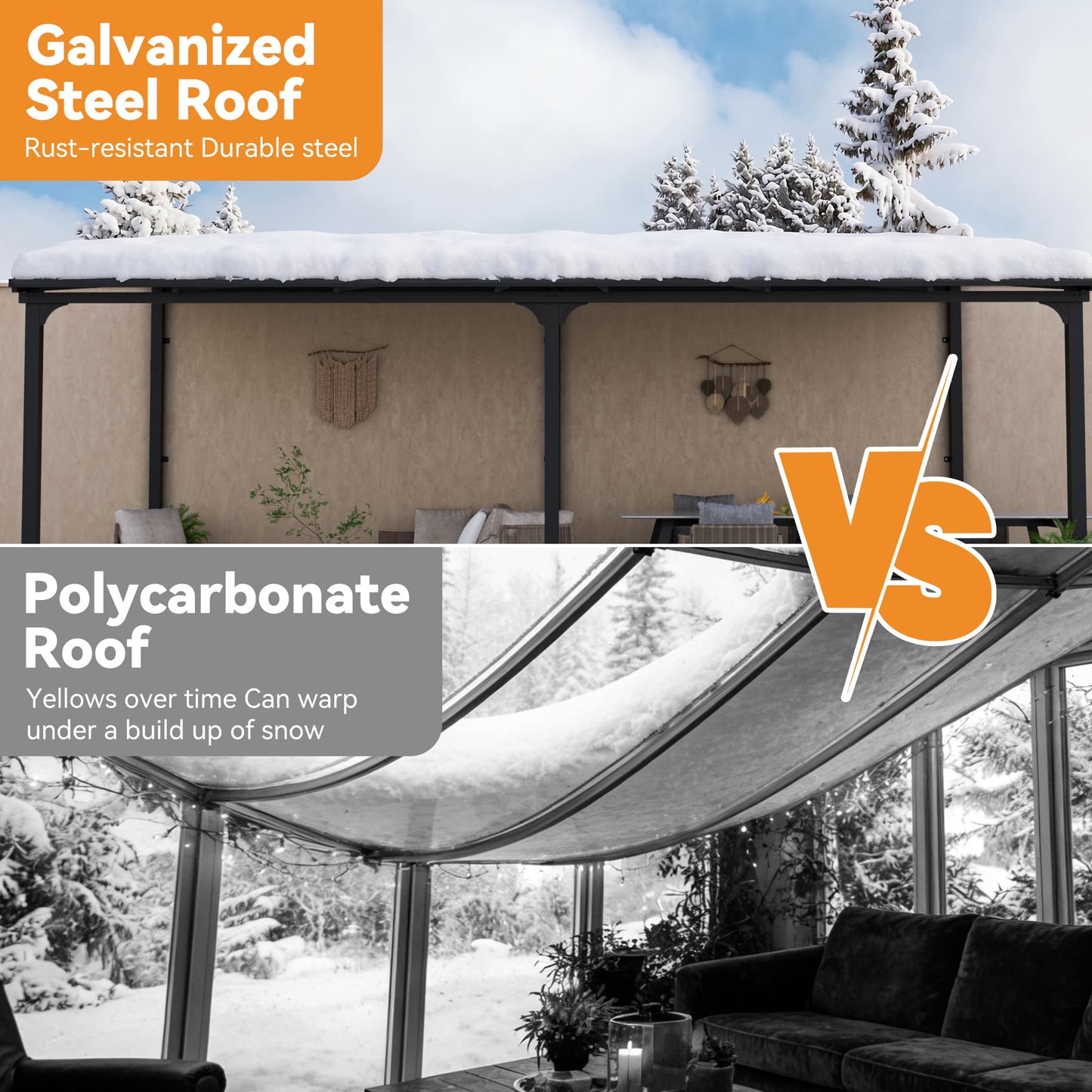 10'x20' StoneCreek Wall-mounted Lean to Hardtop Gazebo with Galvanized Steel Roof