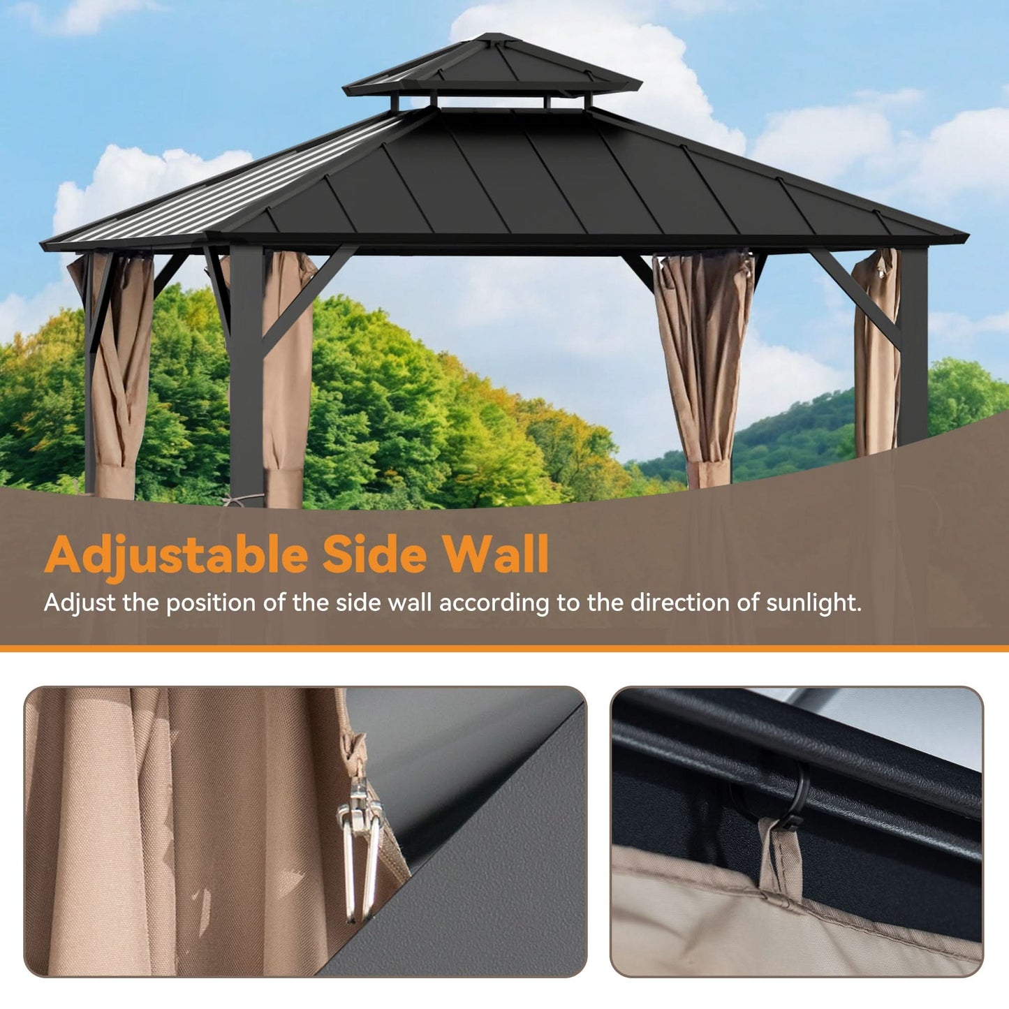 10'x10' Privacy Curtain for Gazebo with Two-way Zipper