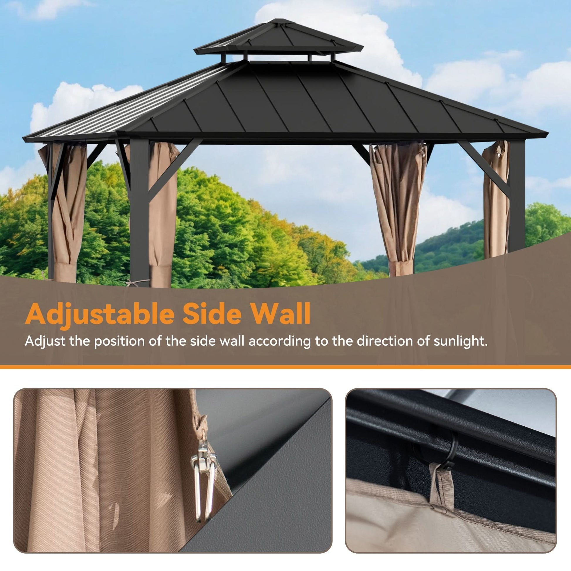 10'x10' Privacy Curtain for Gazebo with Two-way Zipper