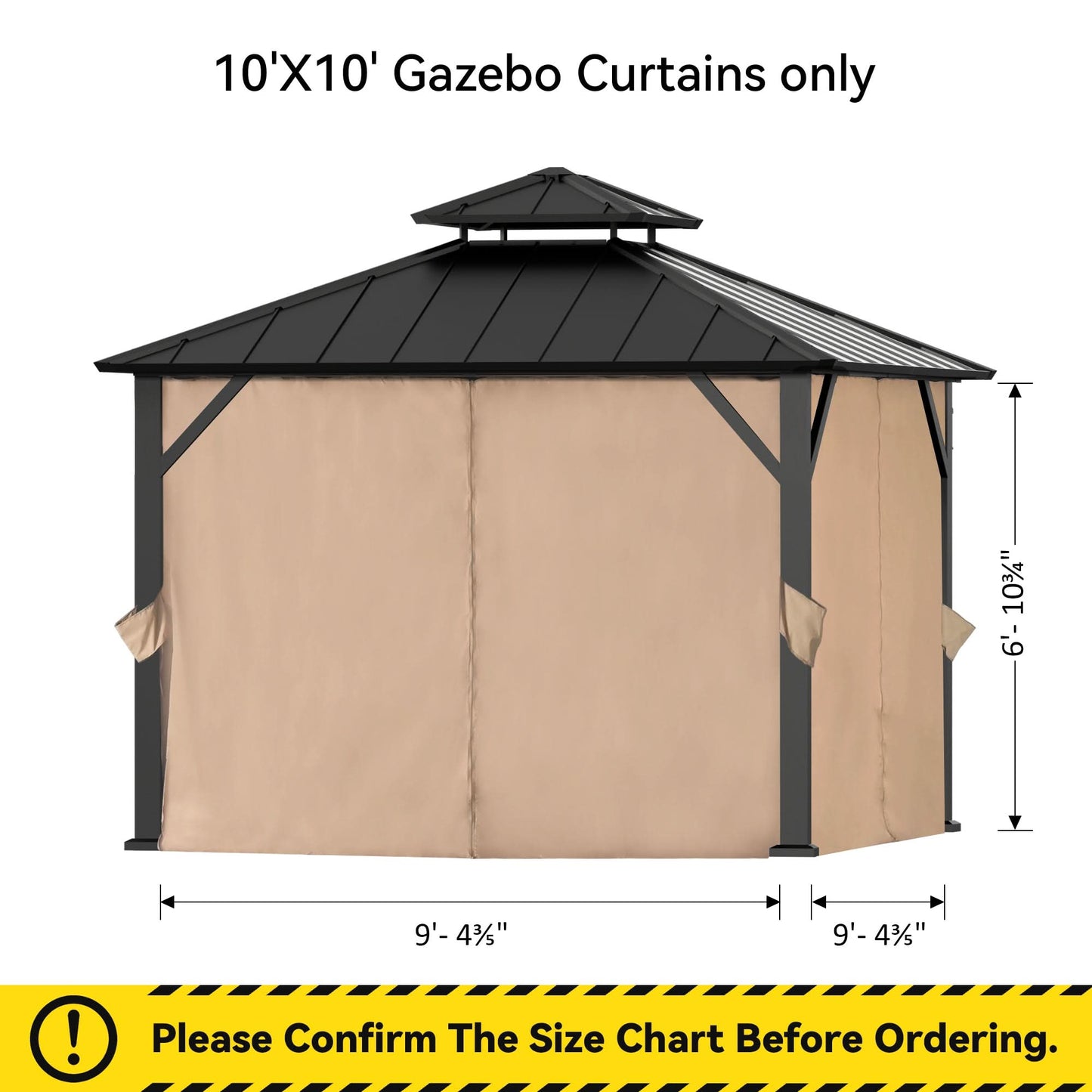 10'x10' Privacy Curtain for Gazebo with Two-way Zipper
