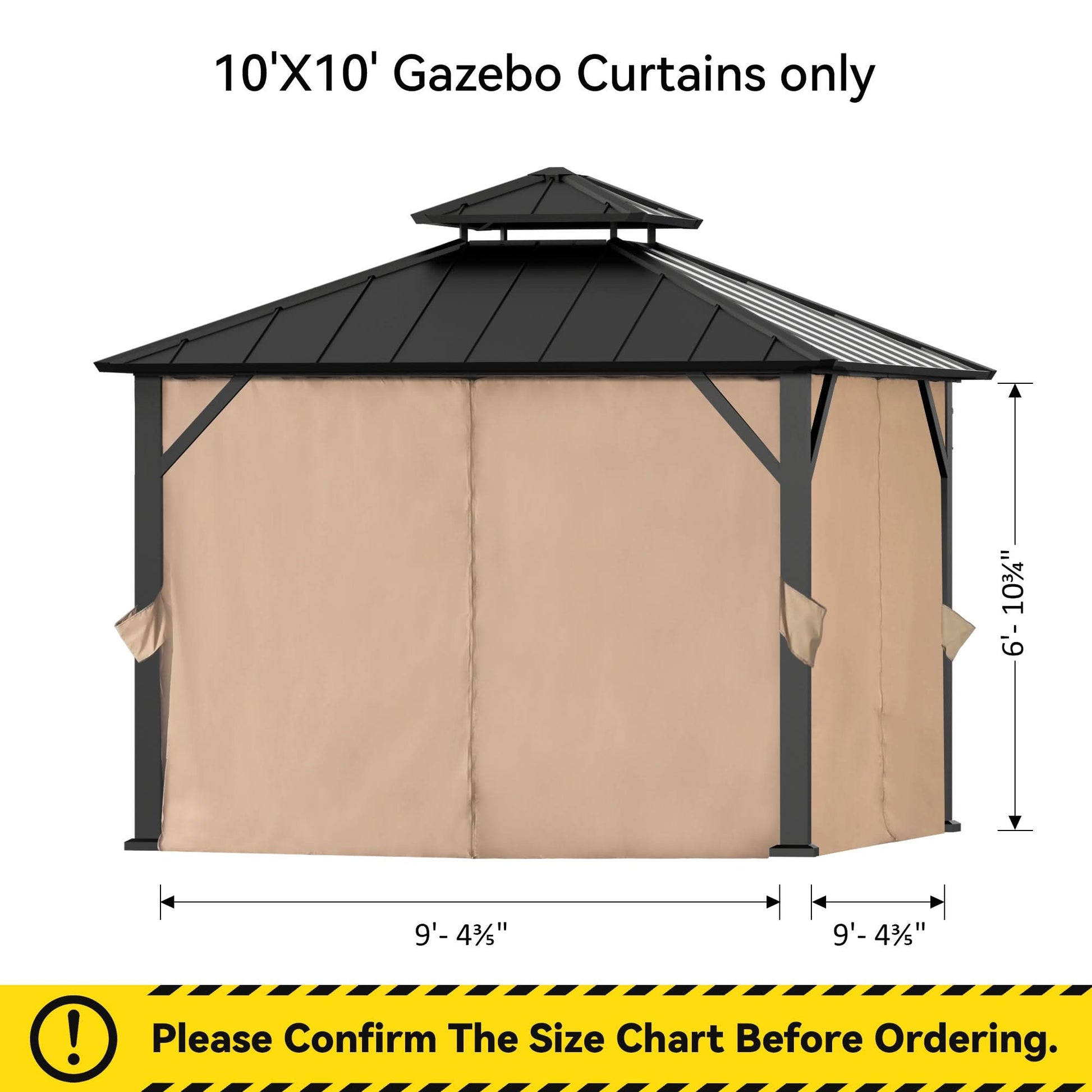 10'x10' Privacy Curtain for Gazebo with Two-way Zipper