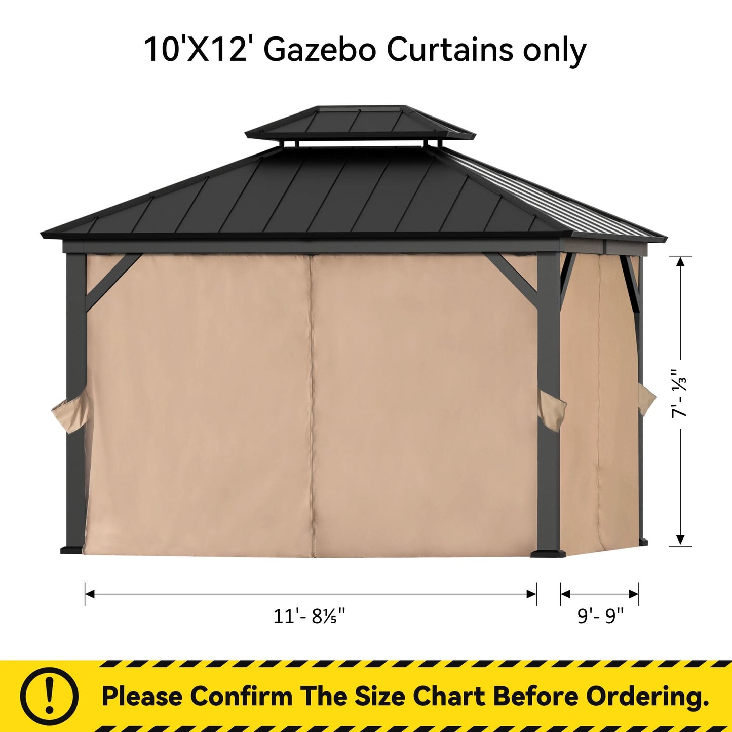 10'x12' Privacy Curtain for Gazebo with Two-way Zipper
