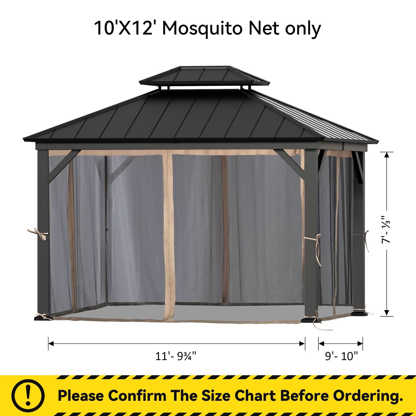 10'x12' Mosquito Netting for Gazebo with Two-way Zipper