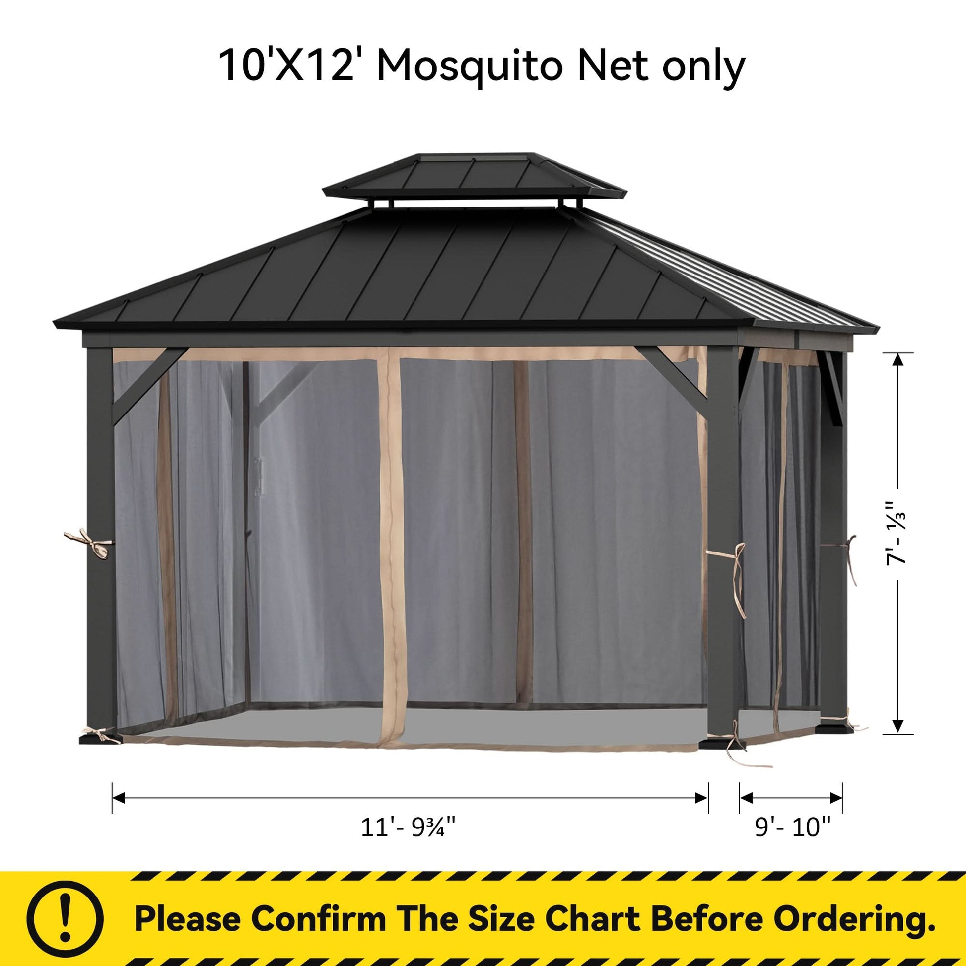 10'x12' Mosquito Netting for Gazebo with Two-way Zipper