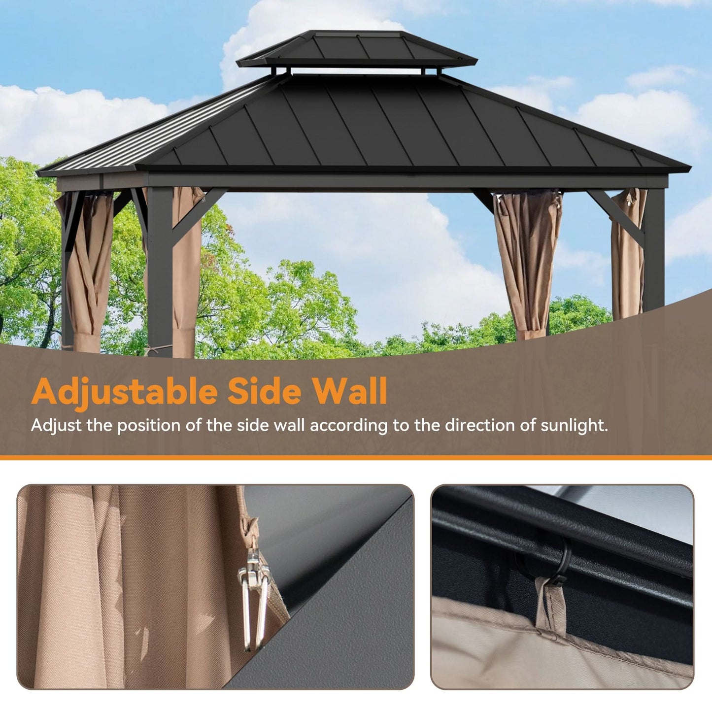 10'x12' Privacy Curtain for Gazebo with Two-way Zipper