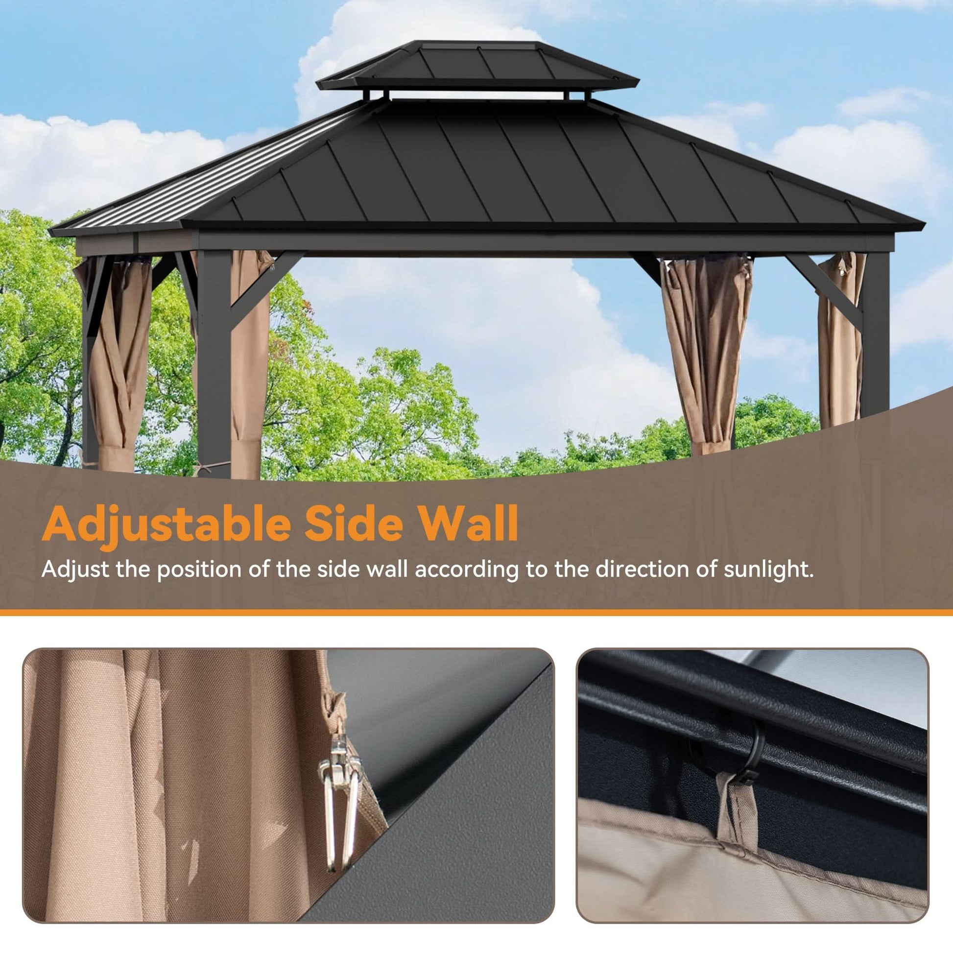 10'x12' Privacy Curtain for Gazebo with Two-way Zipper