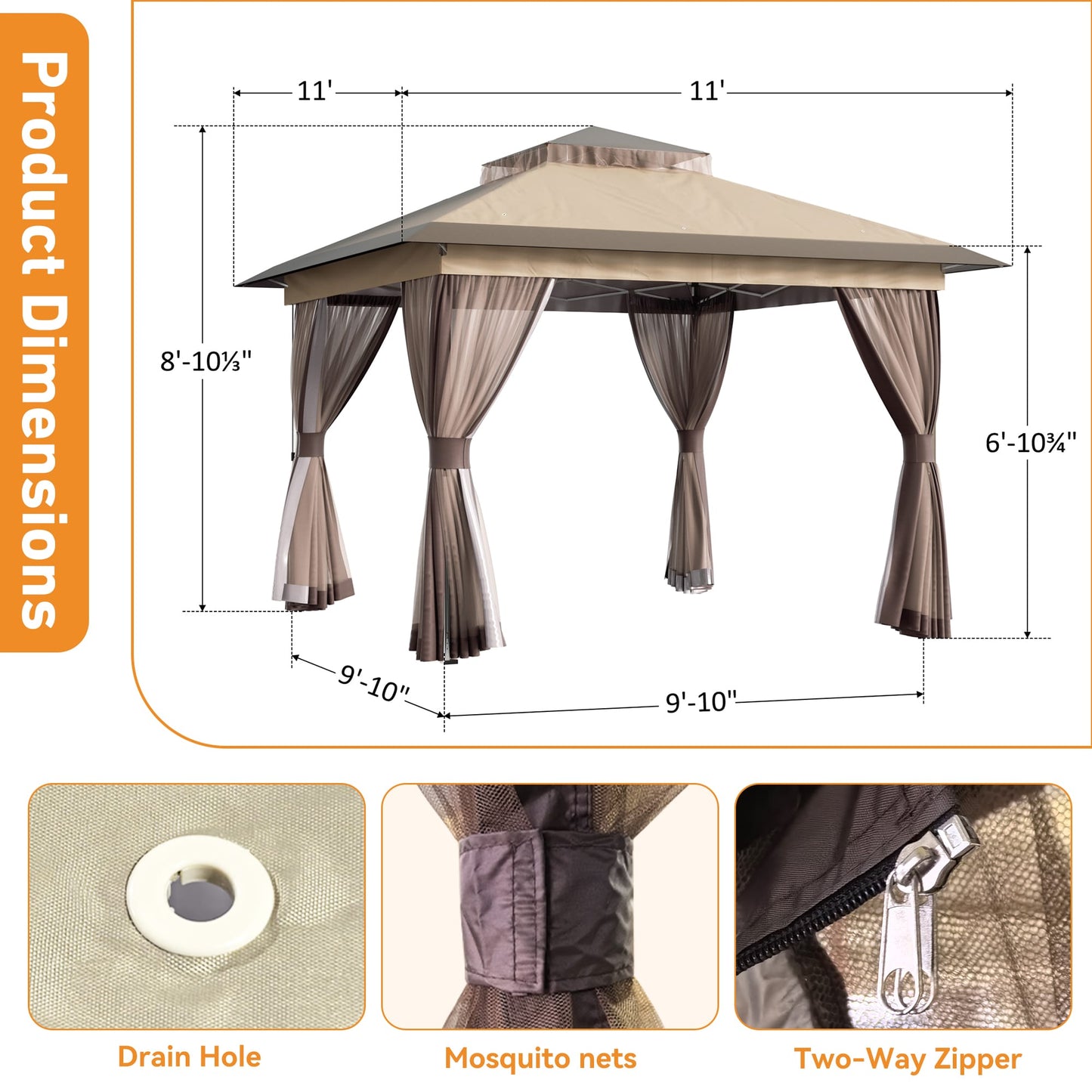 11'x11' Pop-up Gazebo with Mesh Netting