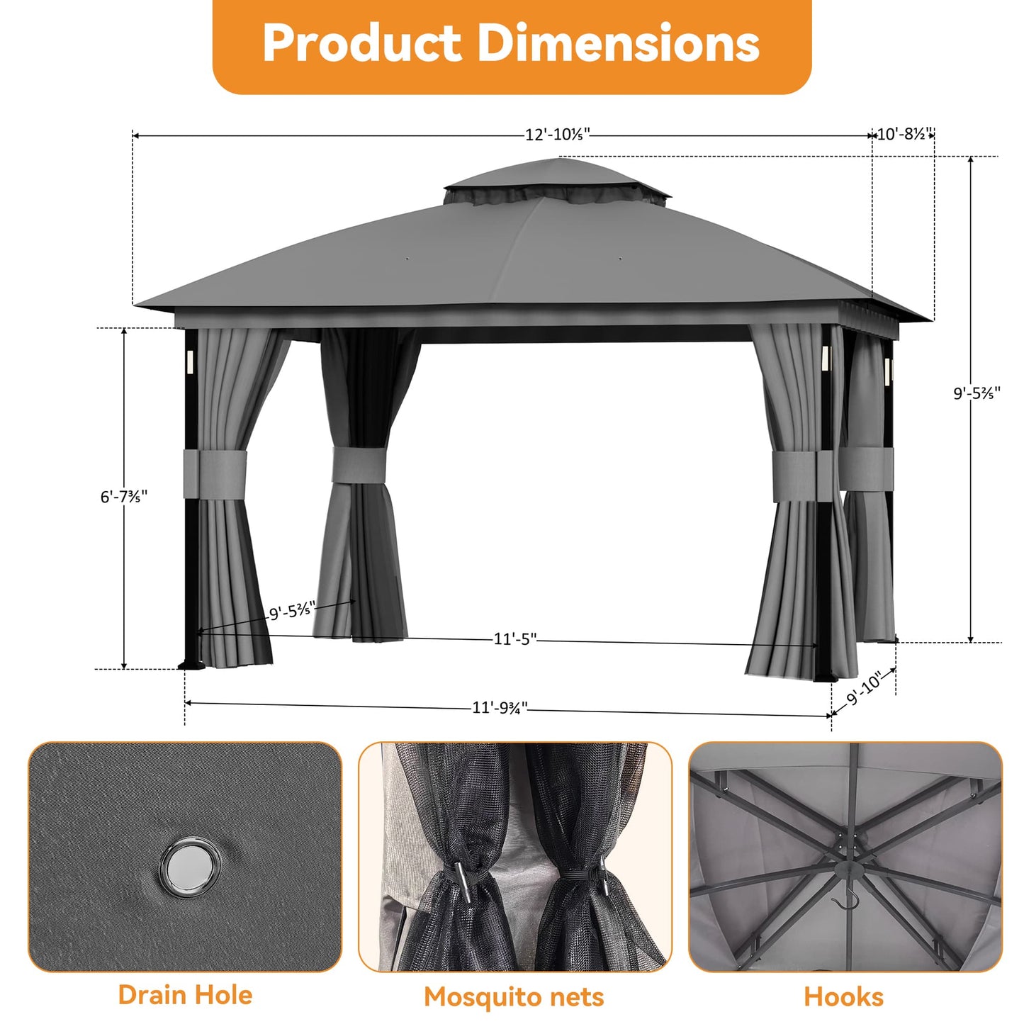 11'x13' Soft Top Gazebo with Bluetooth Speaker