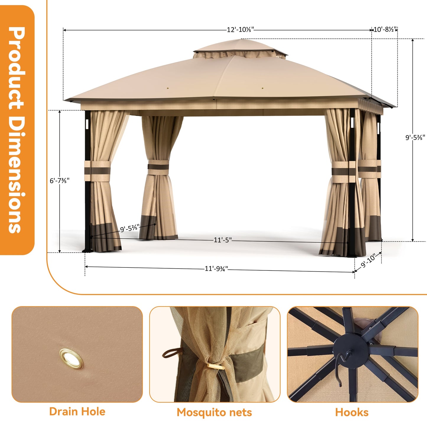 11'x13' Soft Top Gazebo with Bluetooth Speaker