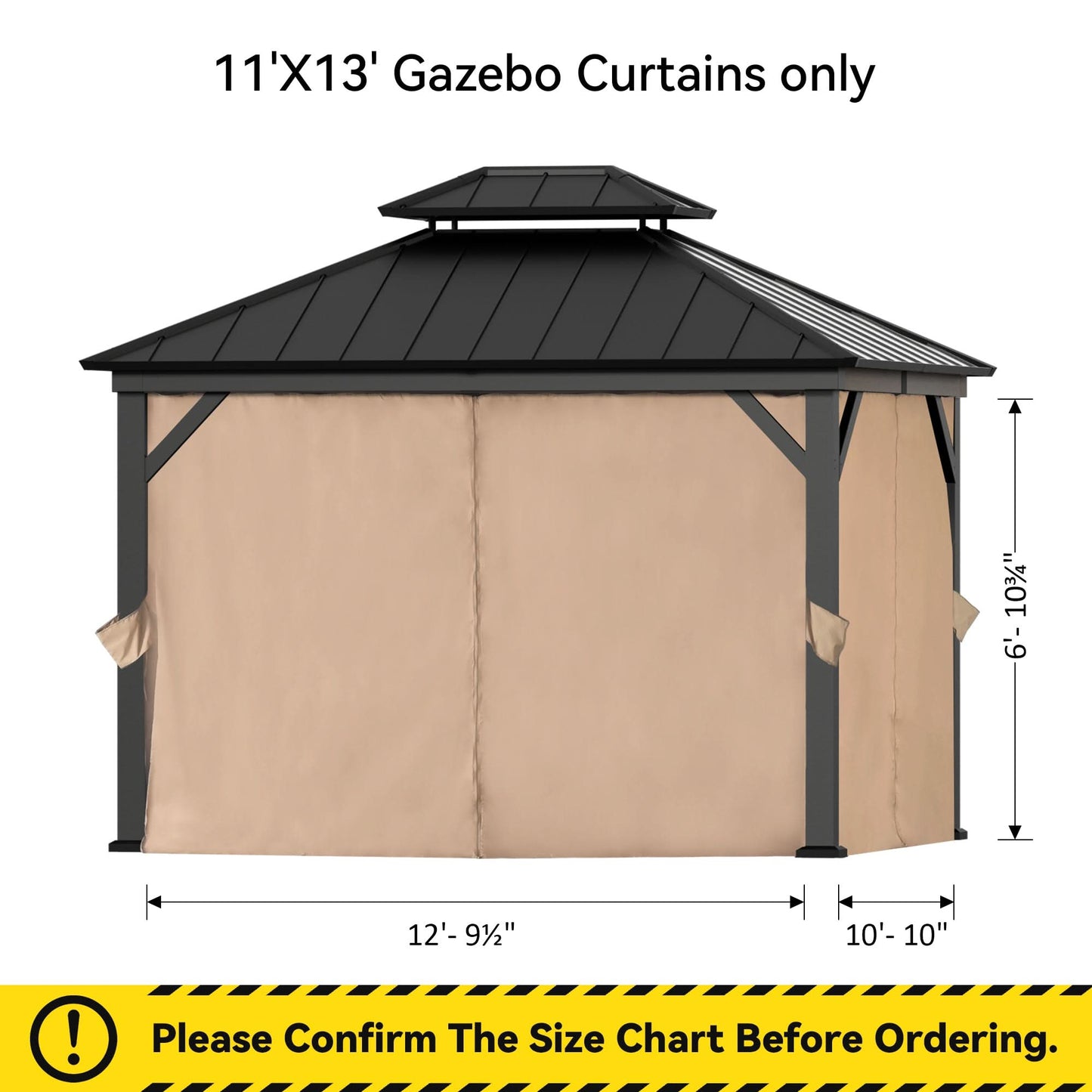 11'x13' Privacy Curtain for Gazebo with Two-way Zipper