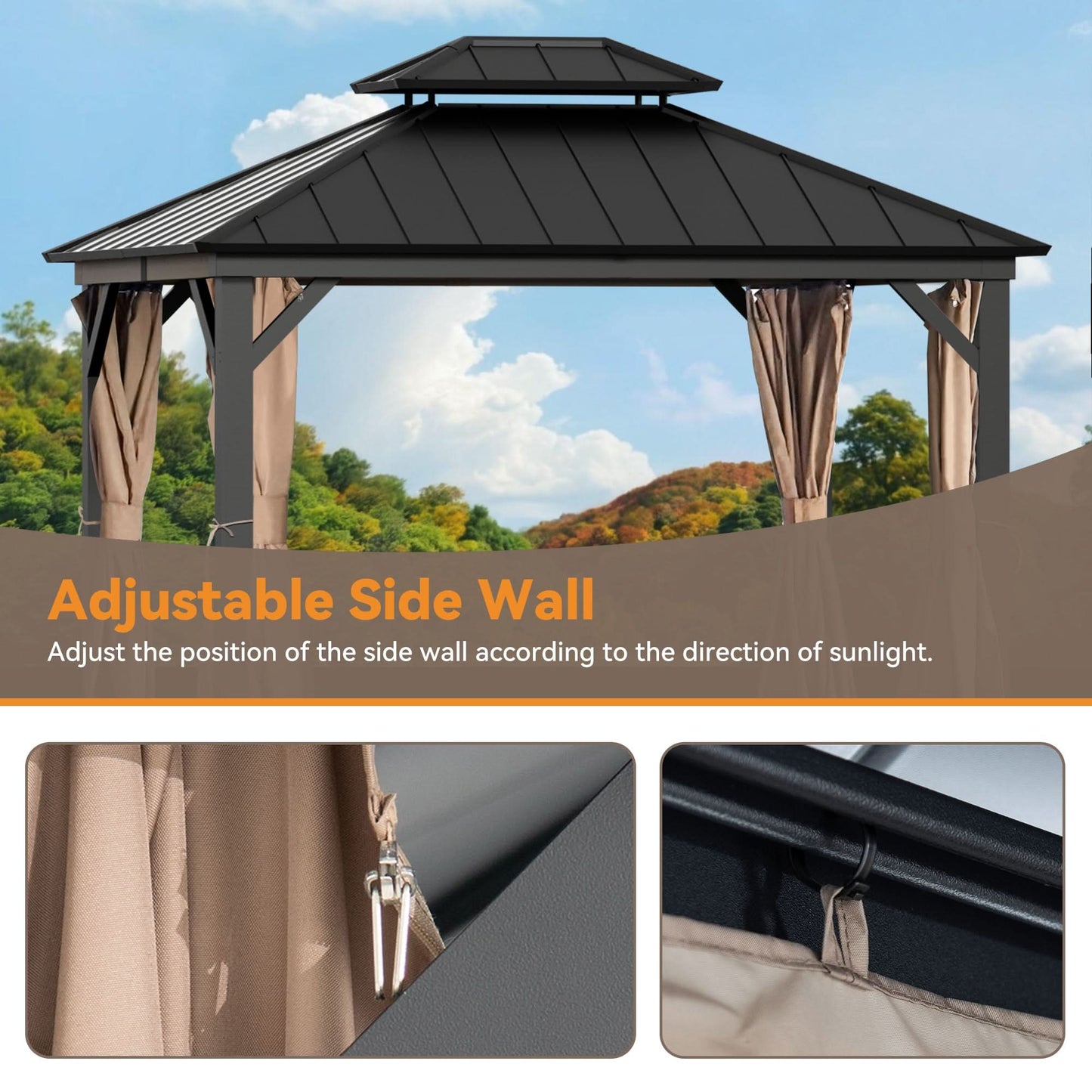 8'x8' Privacy Curtain for Gazebo with Two-way Zipper