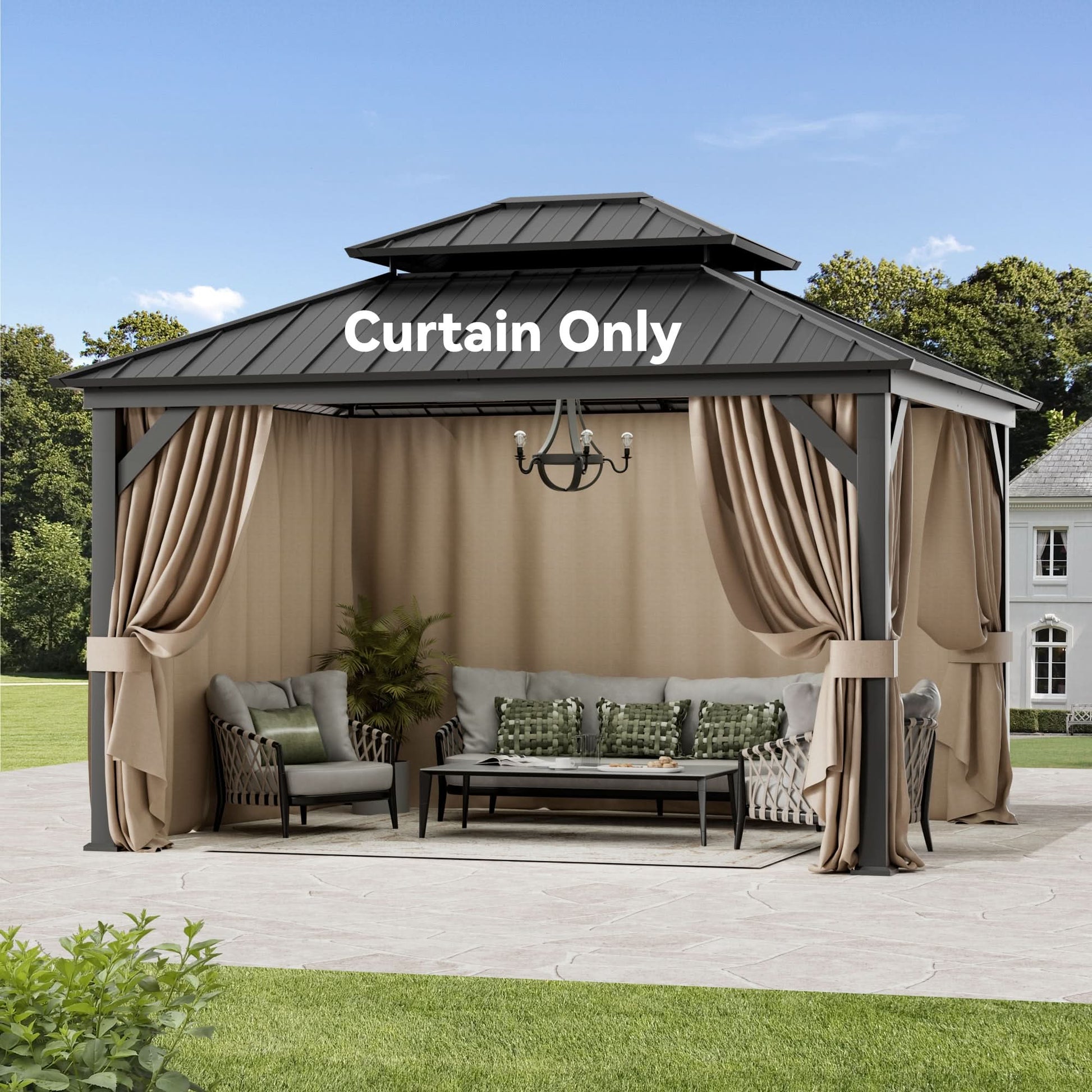 8'x8' Privacy Curtain for Gazebo with Two-way Zipper