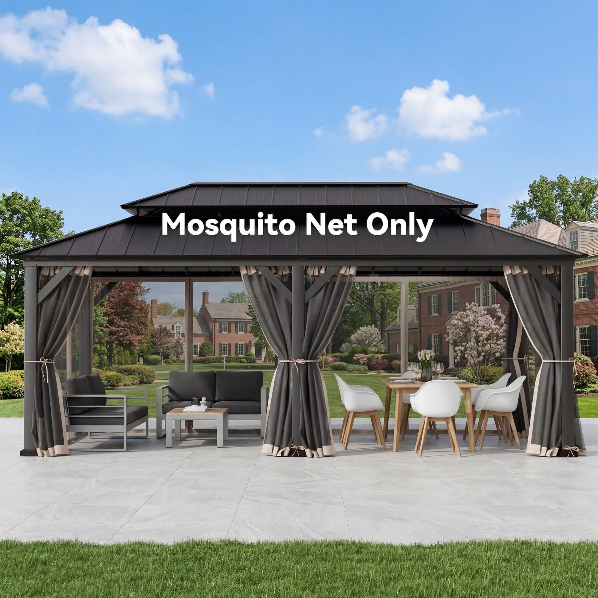 12'x24' Mosquito Netting for Gazebo with Two-way Zipper