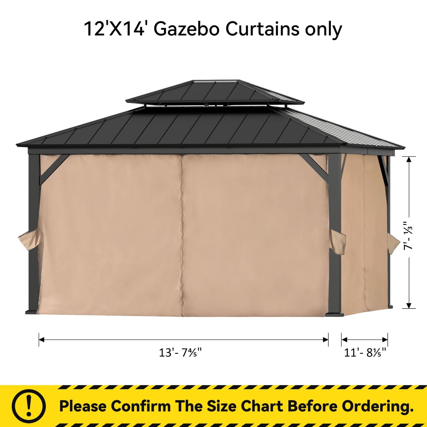 12'x14' Privacy Curtain for Gazebo with Two-way Zipper