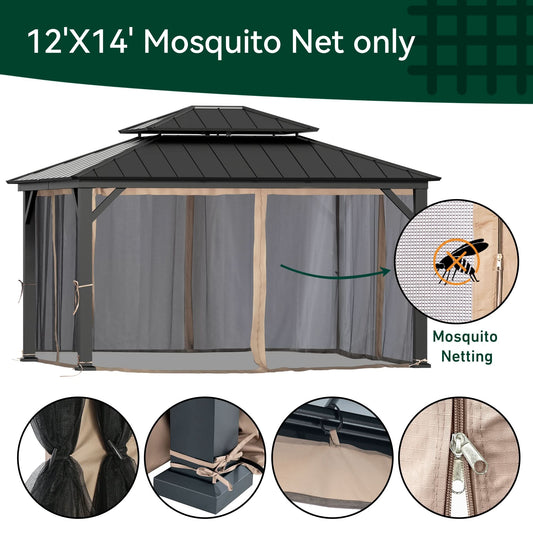12'x14' Mosquito Netting for Gazebo with Two-way Zipper