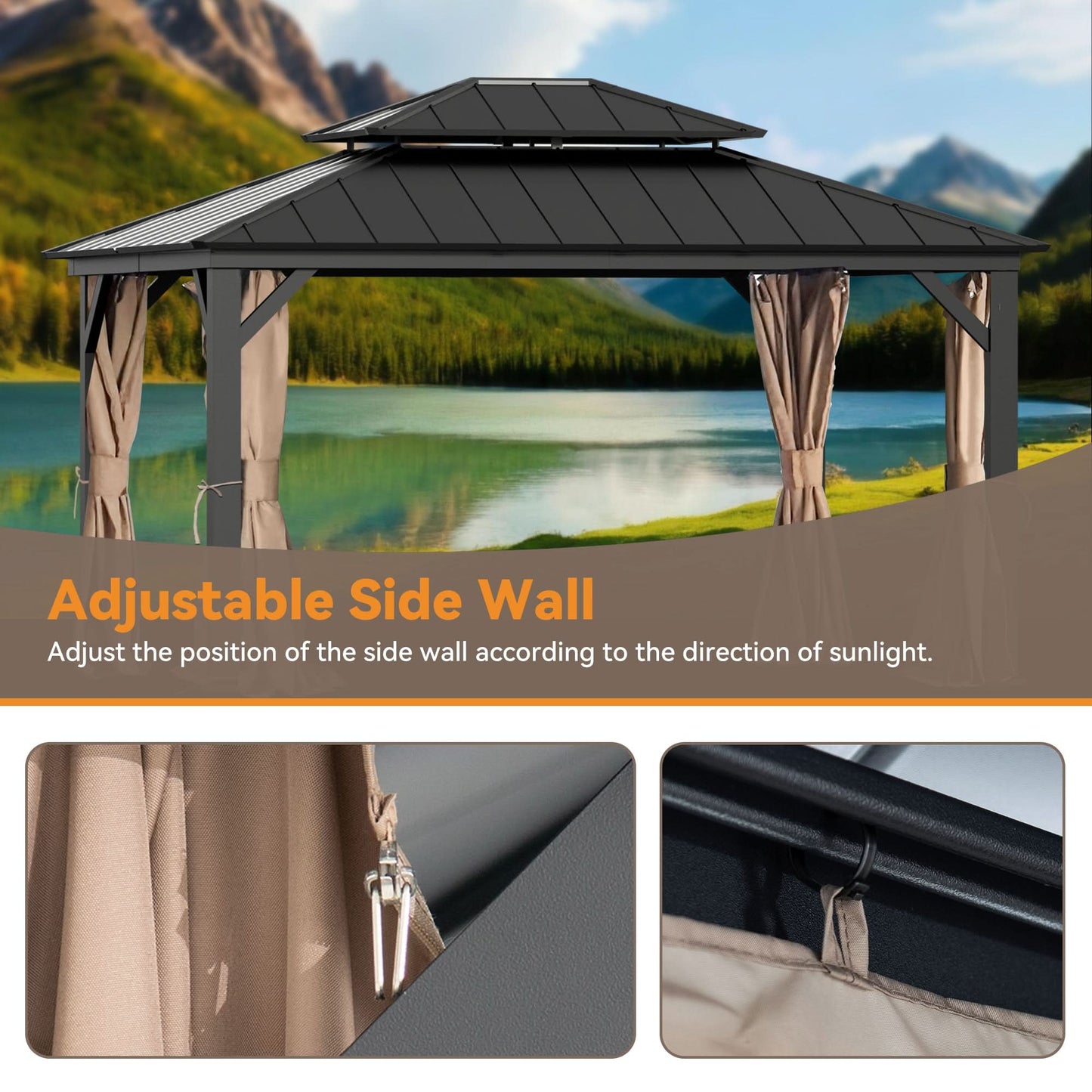 12'x14' Privacy Curtain for Gazebo with Two-way Zipper