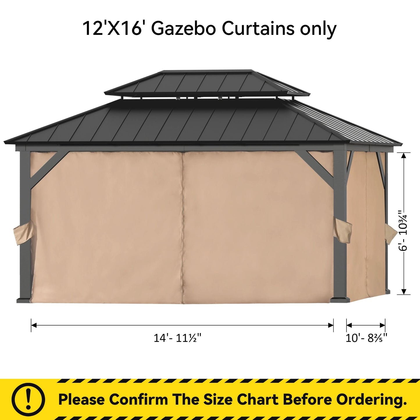 12'x16' Privacy Curtain for Gazebo with Two-way Zipper
