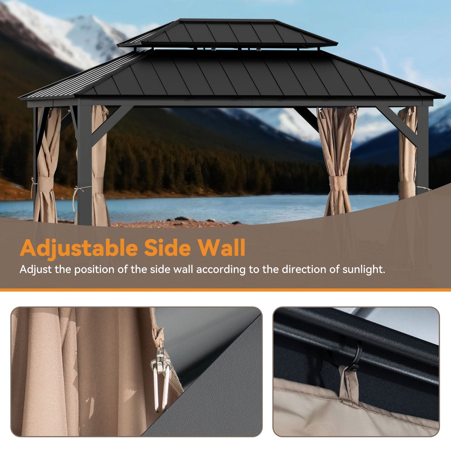 12'x16' Privacy Curtain for Gazebo with Two-way Zipper
