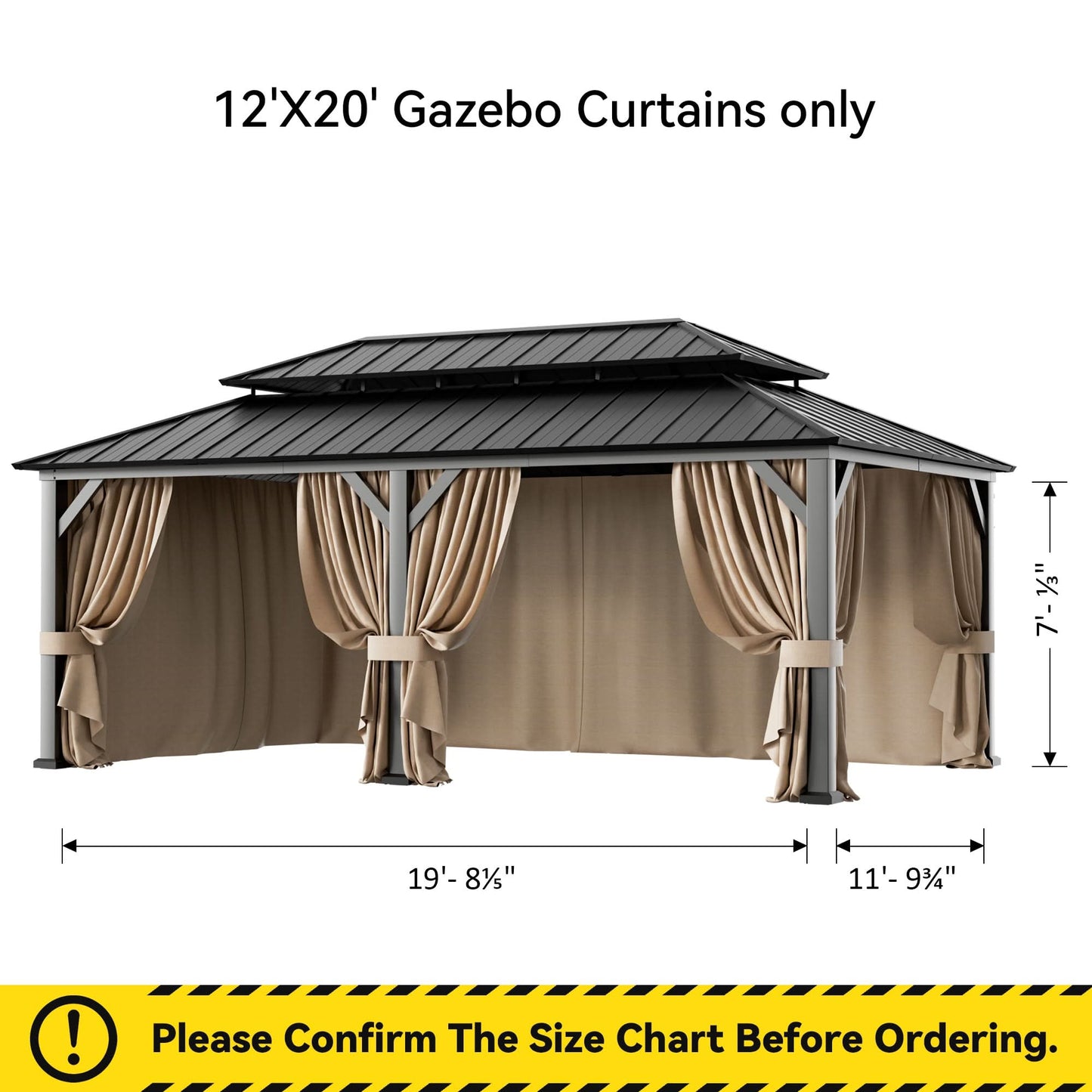 12'x20' Privacy Curtain for Gazebo with Two-way Zipper