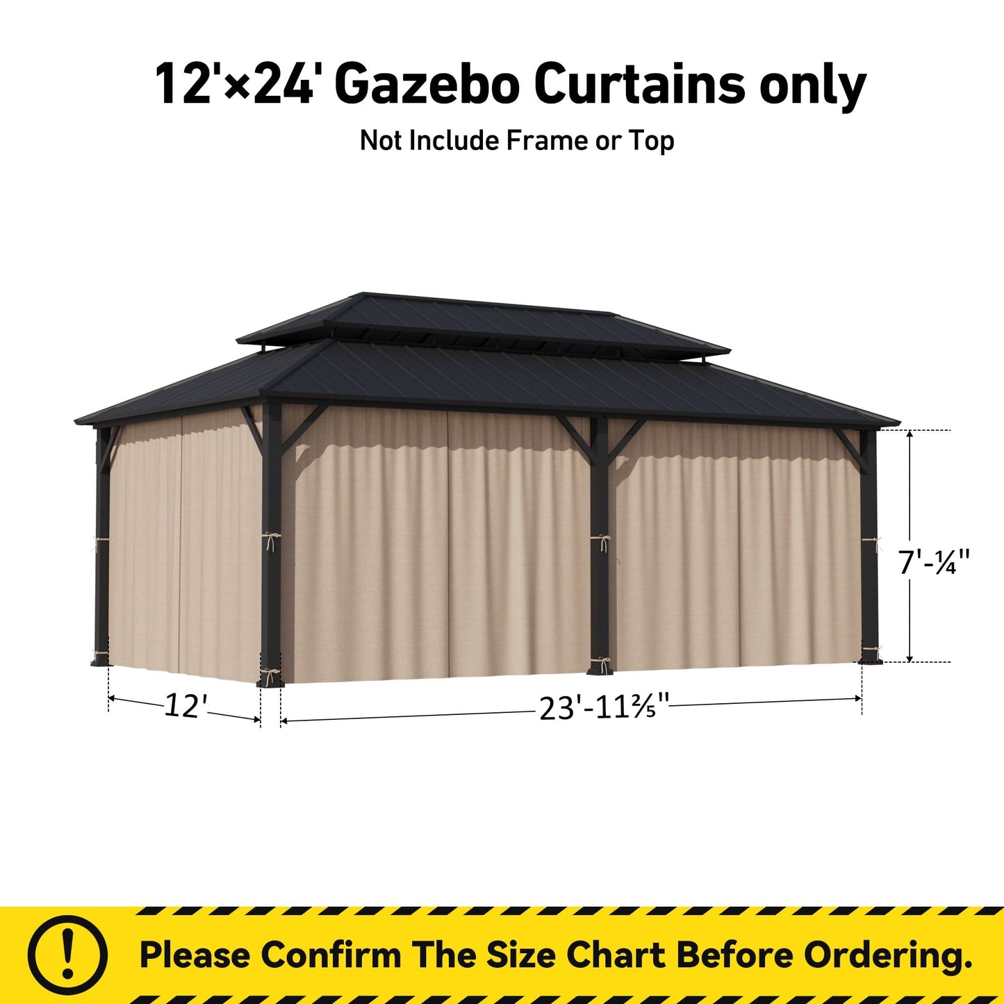 12'x24' Privacy Curtain for Gazebo with Two-way Zipper