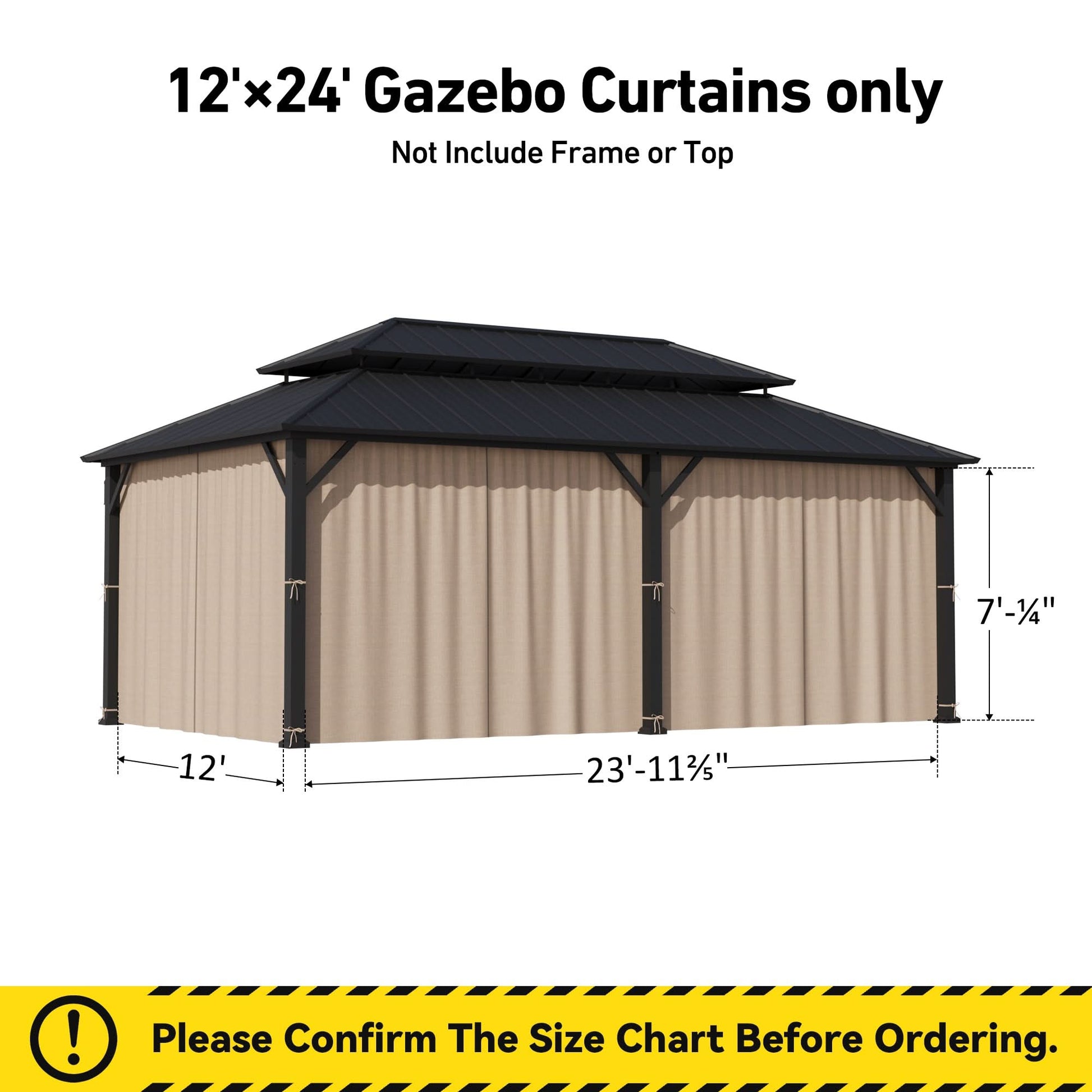 12'x24' Privacy Curtain for Gazebo with Two-way Zipper
