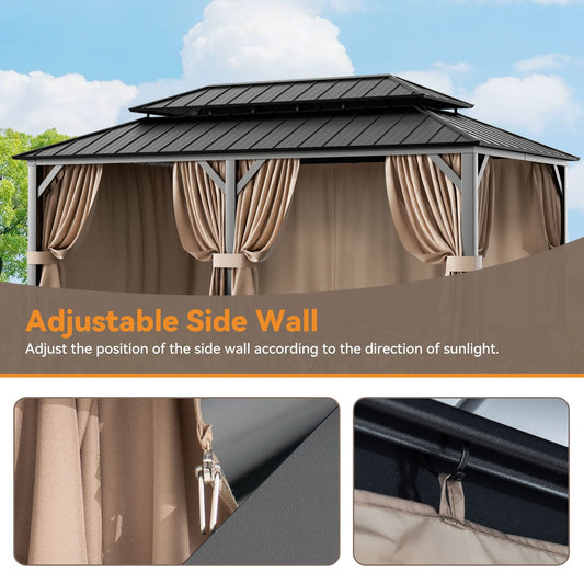 12'x24' Privacy Curtain for Gazebo with Two-way Zipper