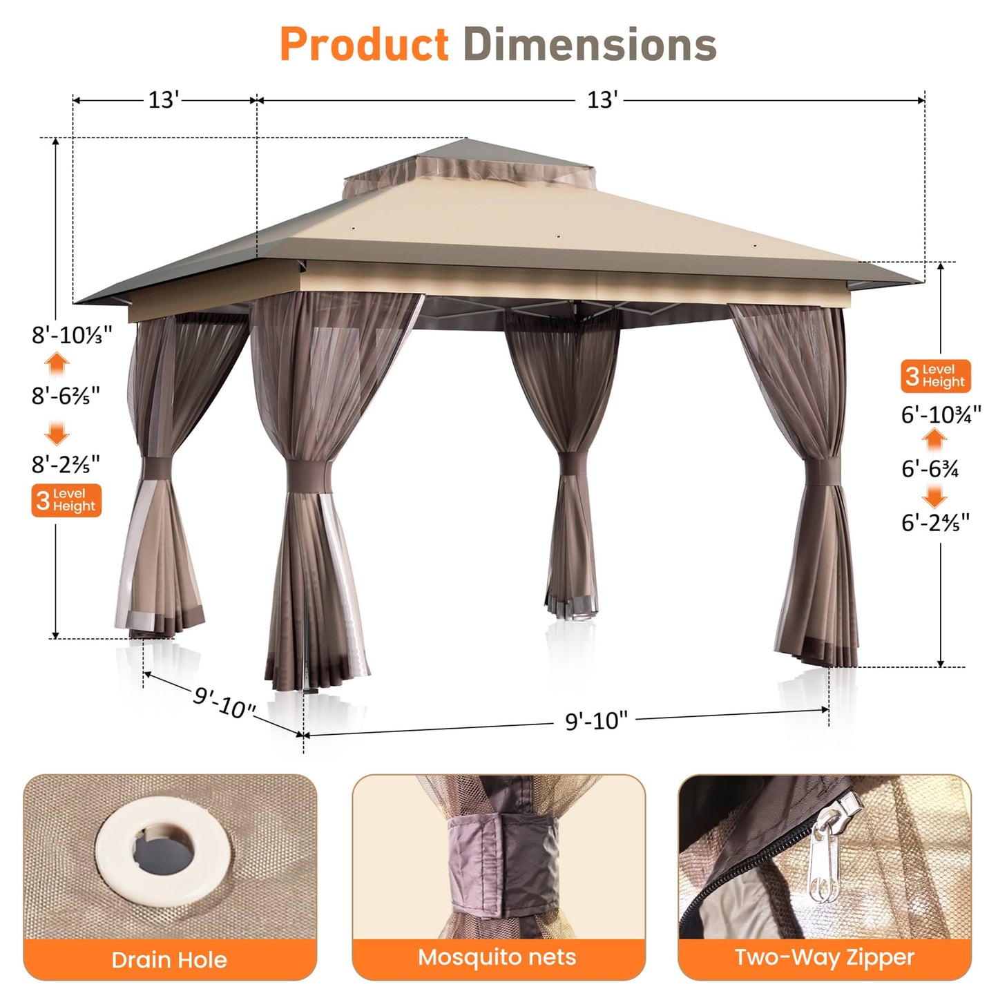 13'x13' Pop-up Gazebo with Mesh Netting
