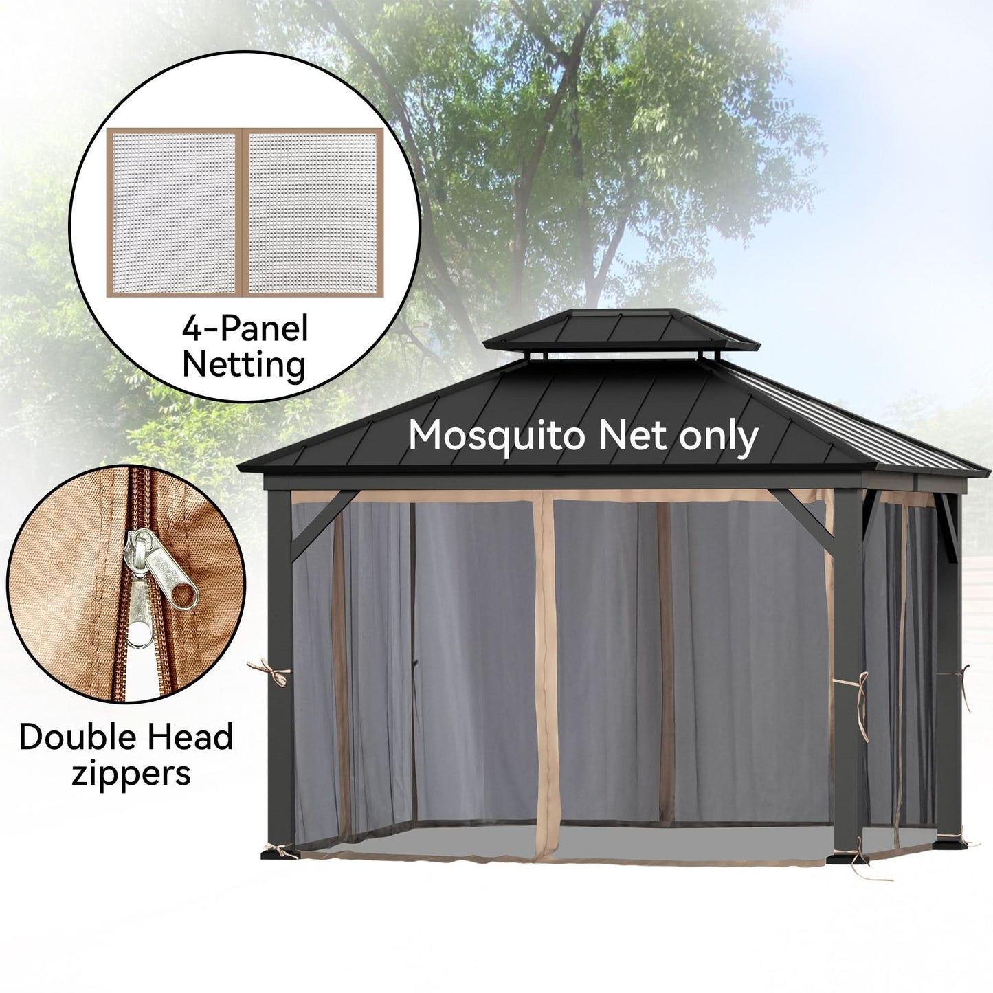 11'x13' Mosquito Netting for Gazebo with Two-way Zipper