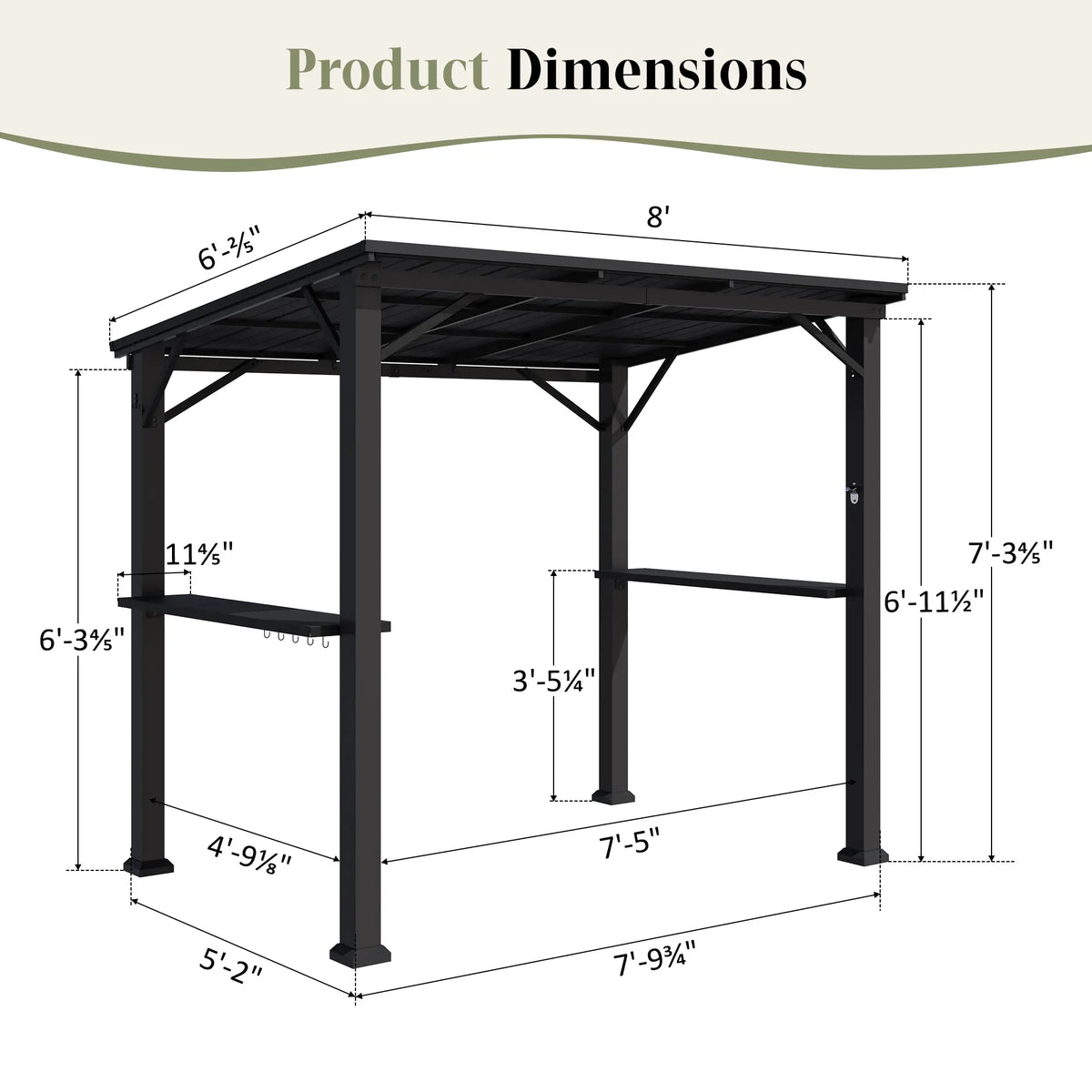 6'x8' The Smoke Shack Hardtop Grill Gazebo with Sloped Roof