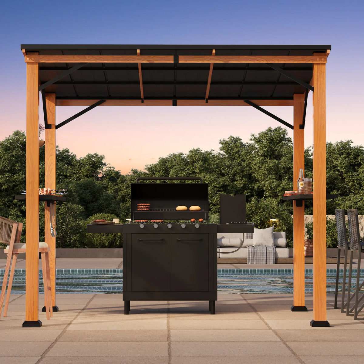 6'x8' The Smoke Shack Hardtop Grill Gazebo with Sloped Roof