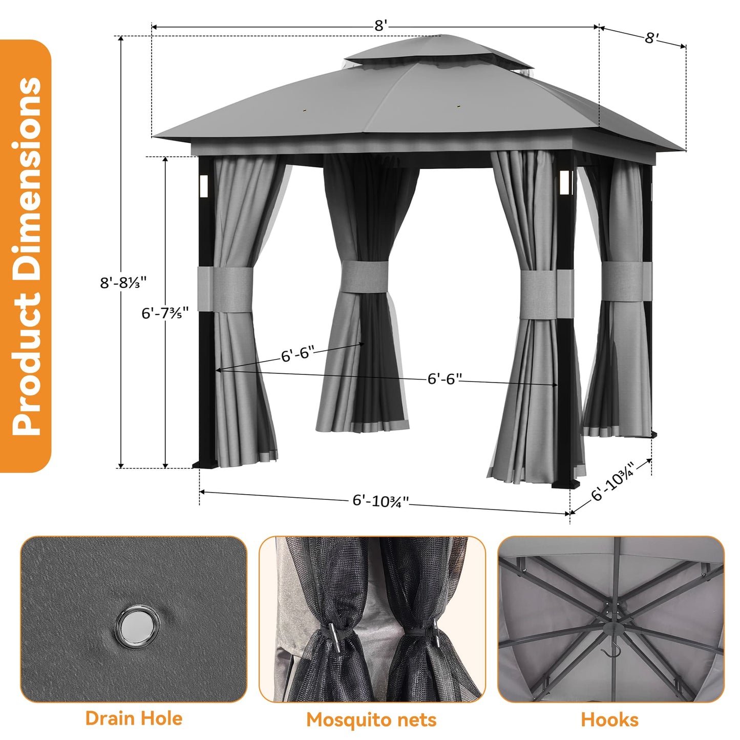8'x8' Soft Top Gazebo with Bluetooth Speaker