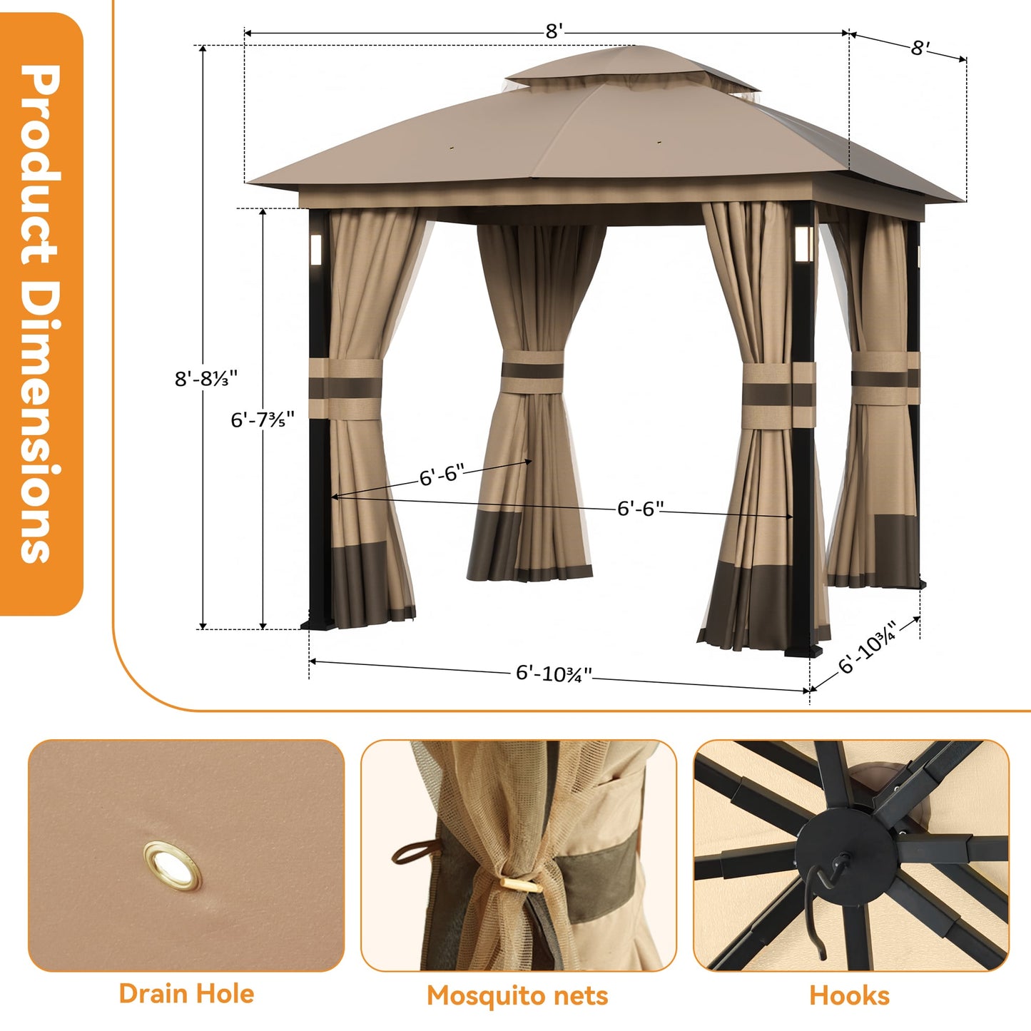 8'x8' Soft Top Gazebo with Bluetooth Speaker