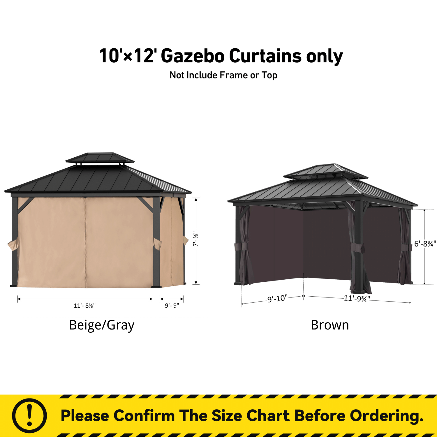 10'x12' Privacy Curtain for Gazebo with Two-way Zipper