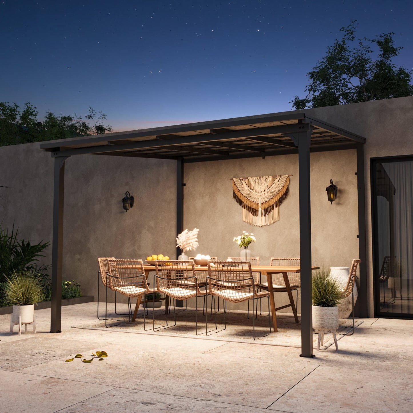 10'x10' StoneCreek Wall-mounted Lean to Hardtop Gazebo with Galvanized Steel Roof