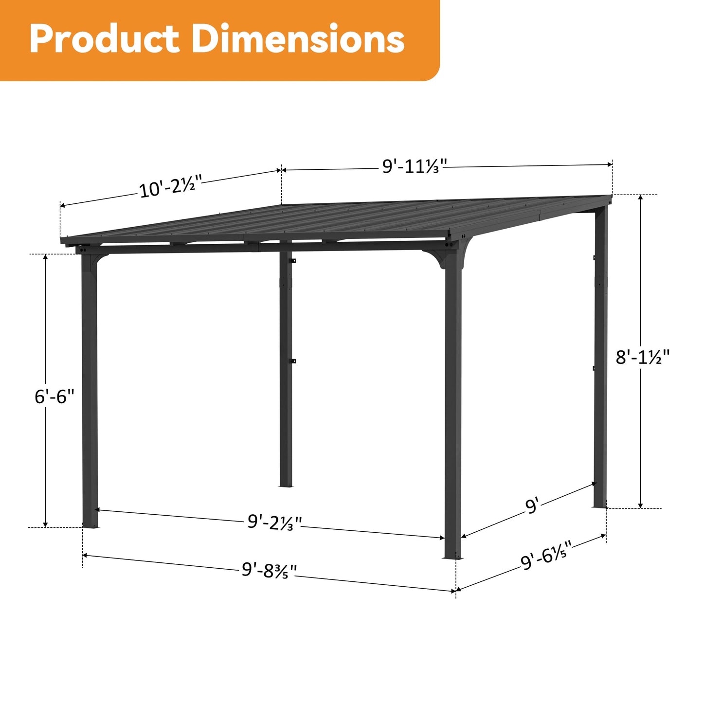 10'x10' StoneCreek Wall-mounted Lean to Hardtop Gazebo with Galvanized Steel Roof
