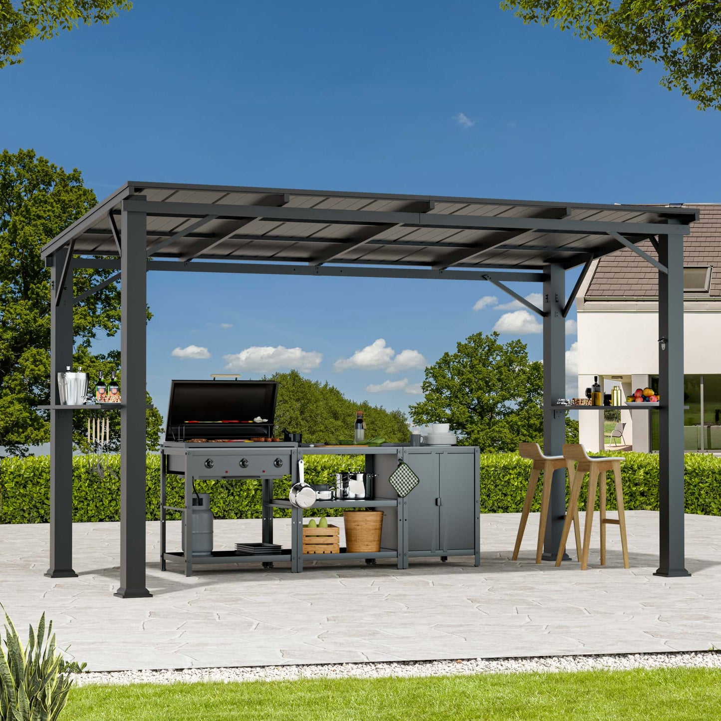 6'x12' The Smoke Shack Hardtop Grill Gazebo with Sloped Roof