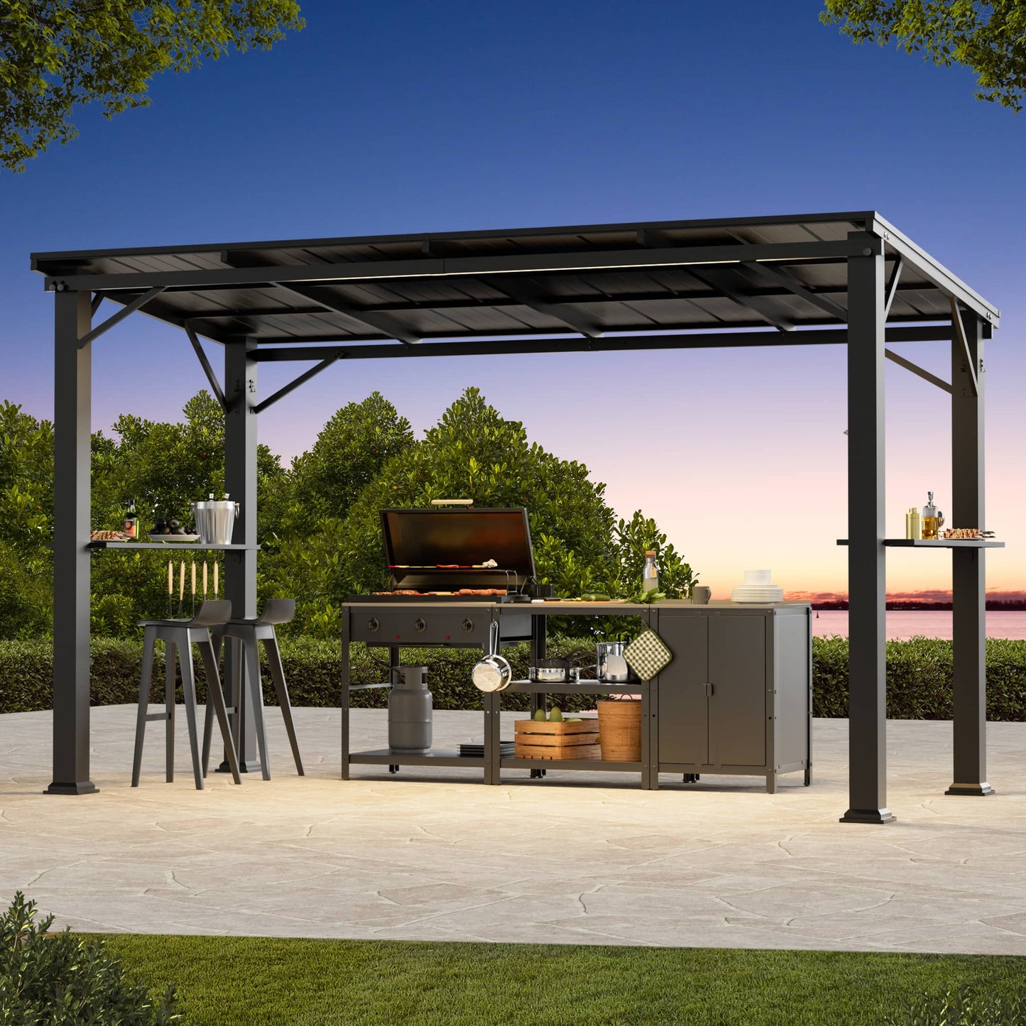6'x12' The Smoke Shack Hardtop Grill Gazebo with Sloped Roof