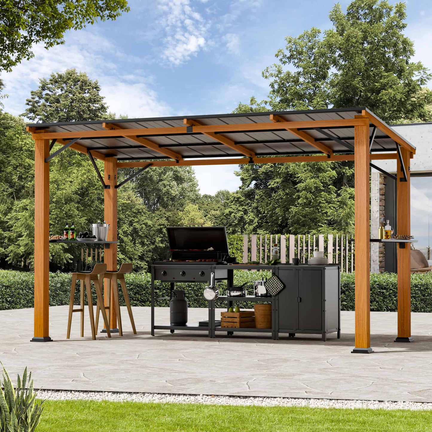 6'x12' The Smoke Shack Hardtop Grill Gazebo with Sloped Roof