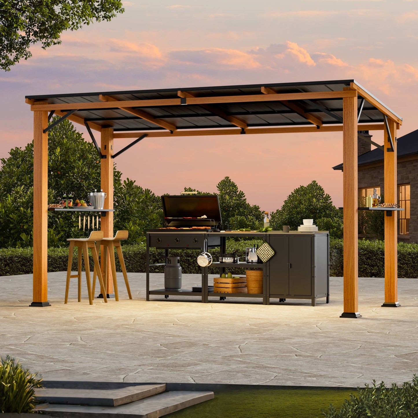 6'x12' The Smoke Shack Hardtop Grill Gazebo with Sloped Roof