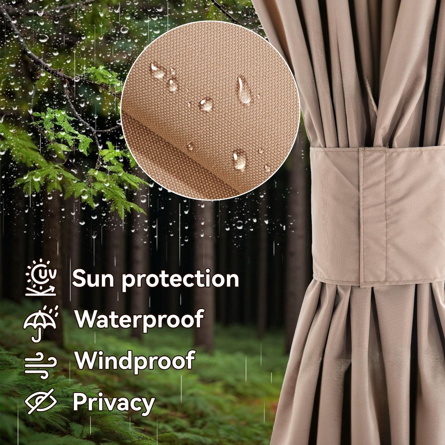 11'x13' Privacy Curtain for Gazebo with Two-way Zipper