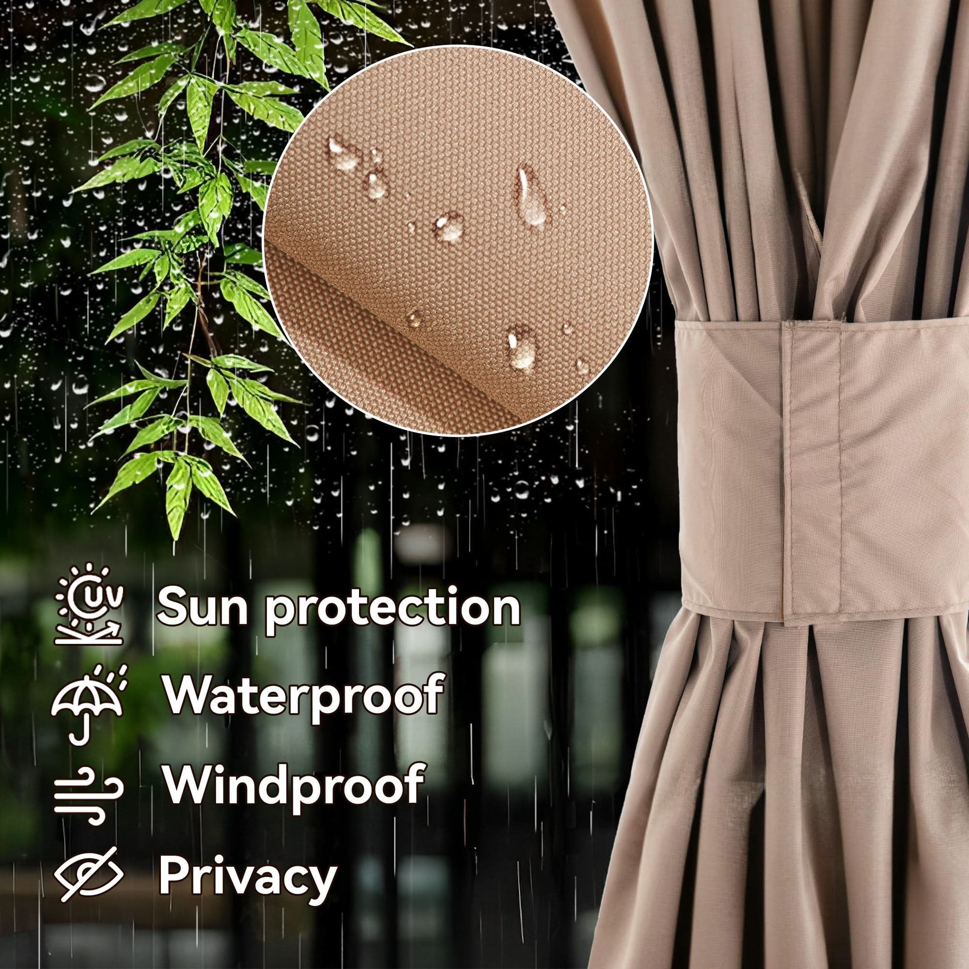 10'x10' Privacy Curtain for Gazebo with Two-way Zipper