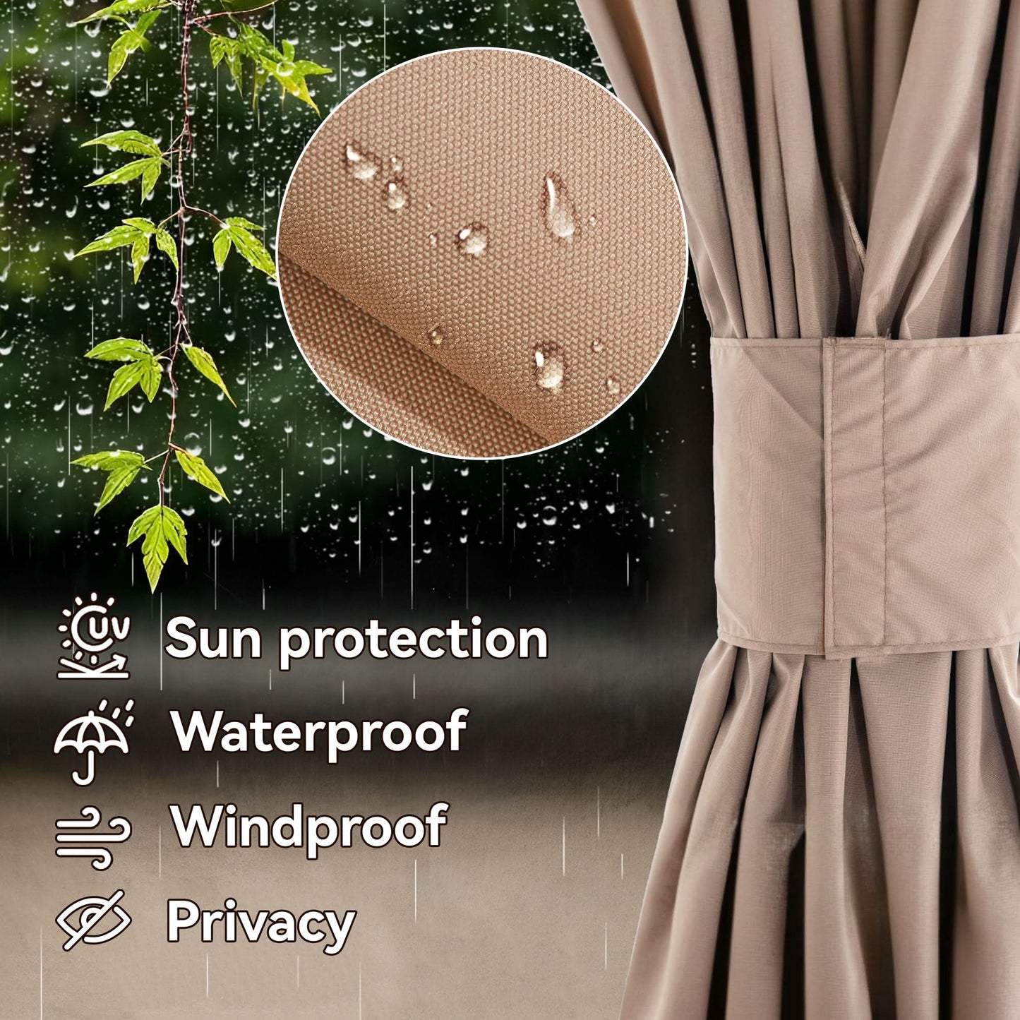 10'x12' Privacy Curtain for Gazebo with Two-way Zipper